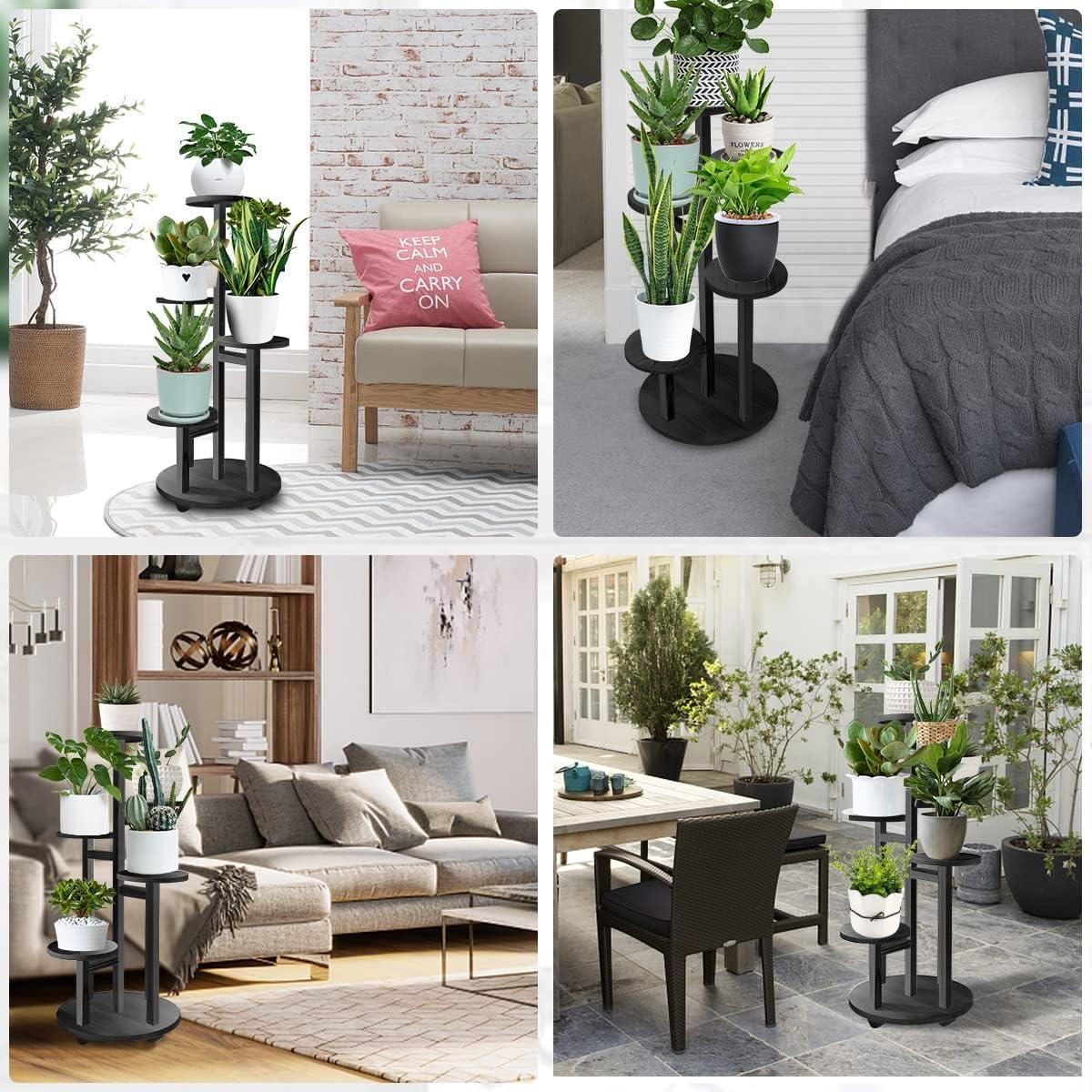 5 Tier Plant Stand Indoor, Corner Tiered Plant Stands for Multiple Plants, Metal Tall Plant Display Holder Shelf Flower Rack for Outdoor Patio Porch Garden Balcony Bedroom, Black