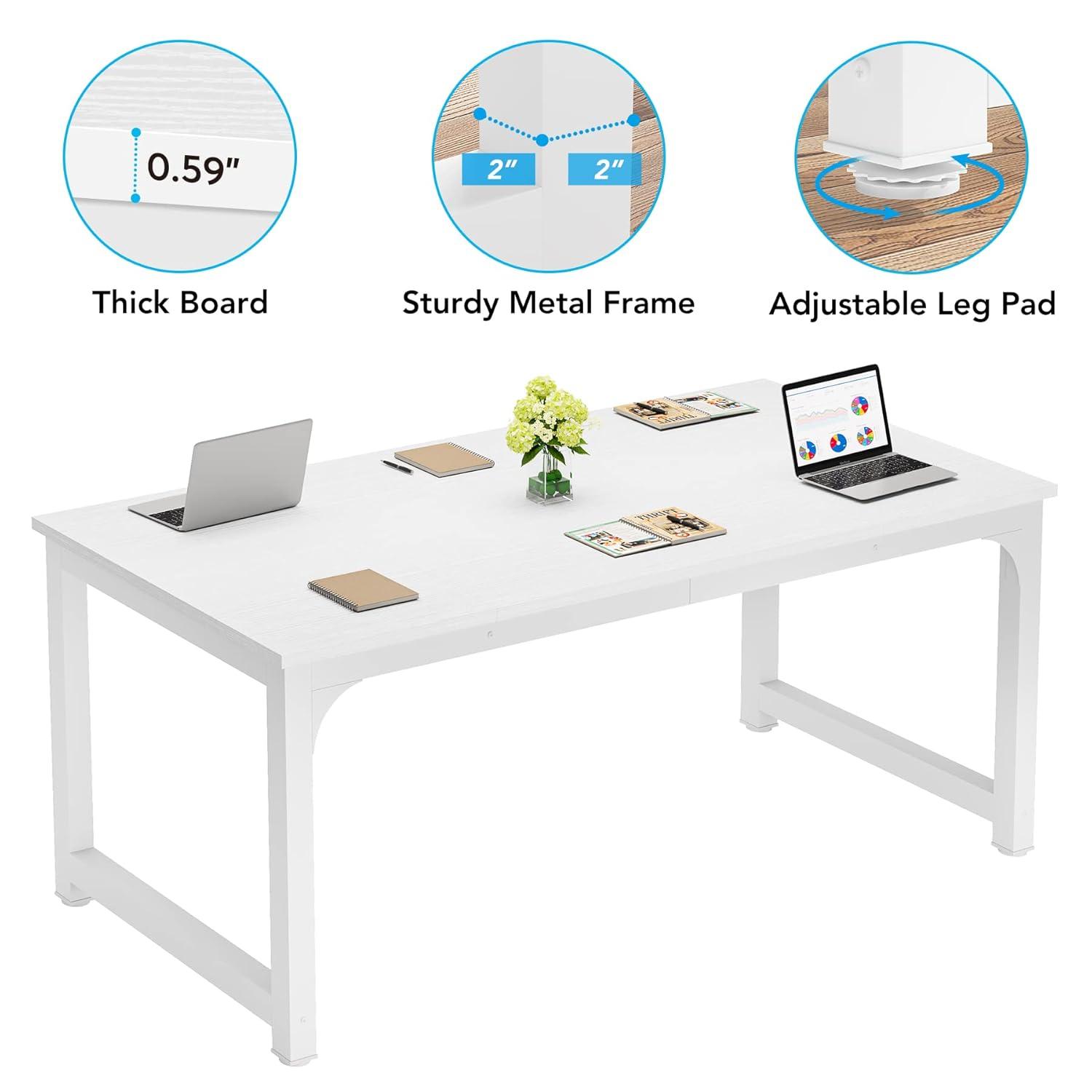 LITTLE TREE 63 Inch Large Executive Computer Office Desk, White