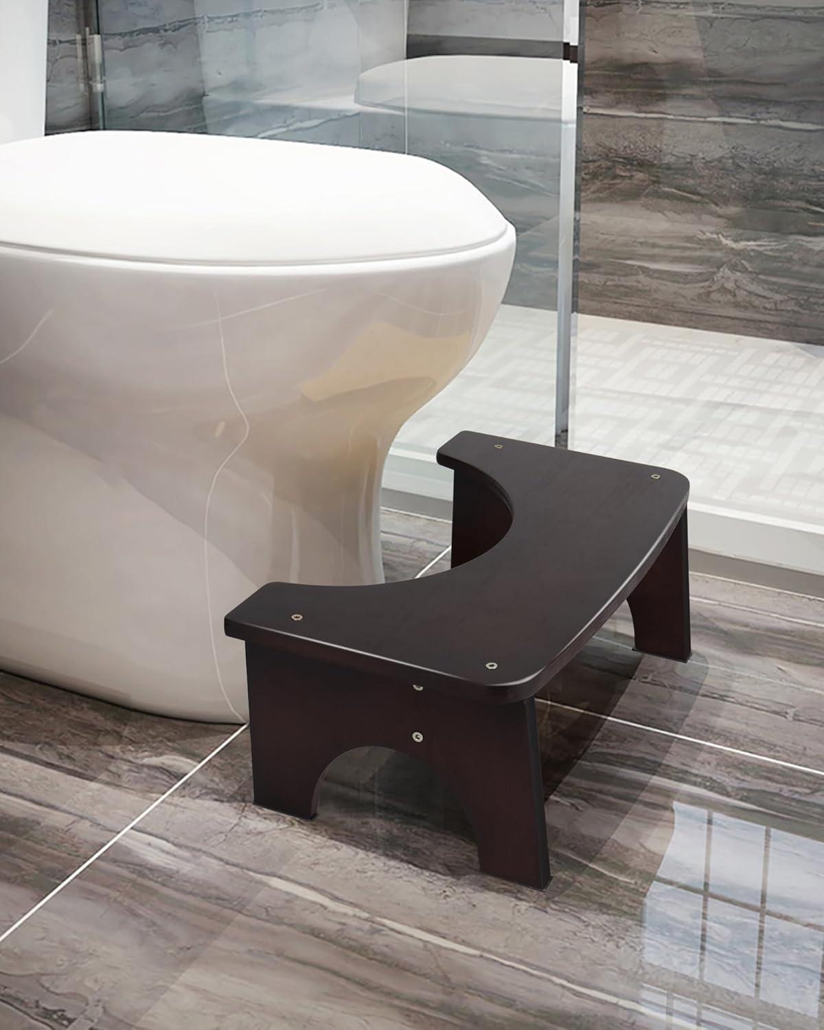 Bamboo Toilet Stool for Adults, 6.5" Toilet Stool Squat Adult Kids, Portable Simple Curve Squat Toilet Potty Stool, Non-Slip Poop Stool for Bathroom, Improve Squatting Posture and Comfort (Wood)