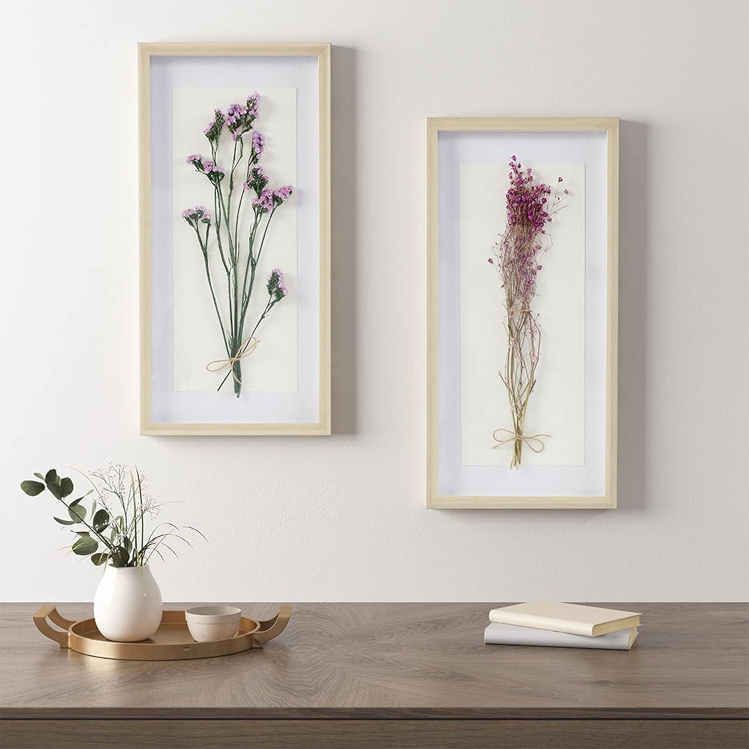 2pc Avant Garden Floral Shadowbox Set Natural - Madison Park: Dried Flower Wall Decor, MDF Frame, Sawtooth Mount