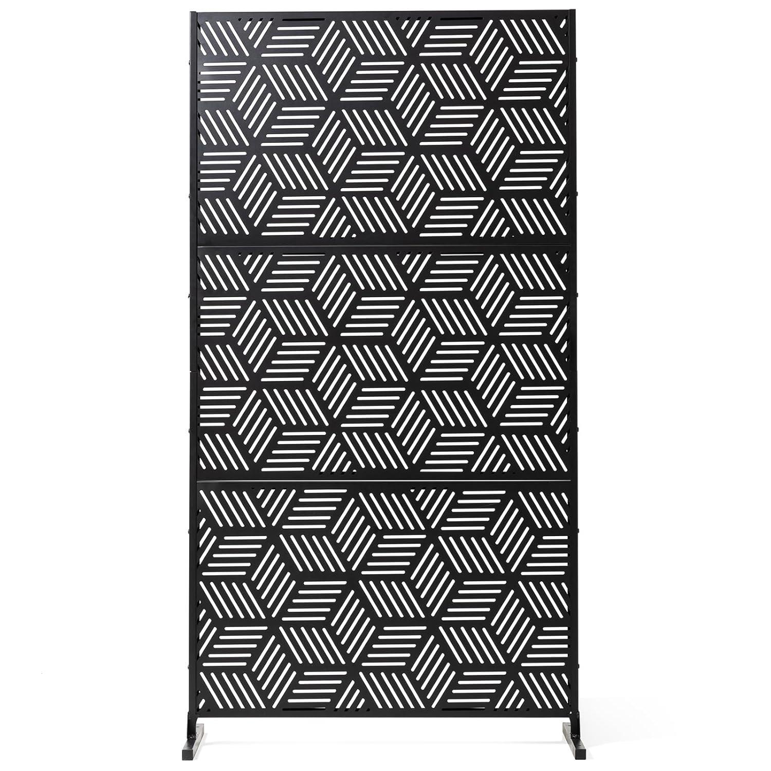 Glitzhome Geometric Privacy Screen Fence Panel Room Divider with Riser Feet