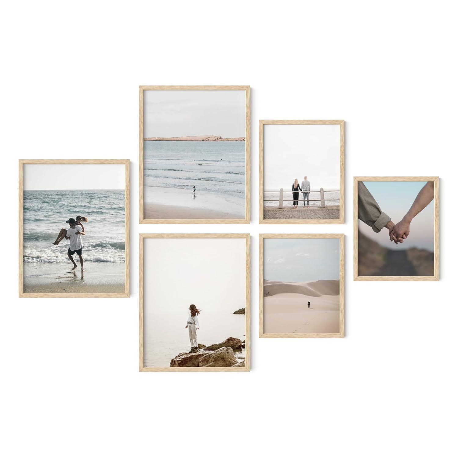 Natural Oak Wood Wall Mounted Picture Frame Set