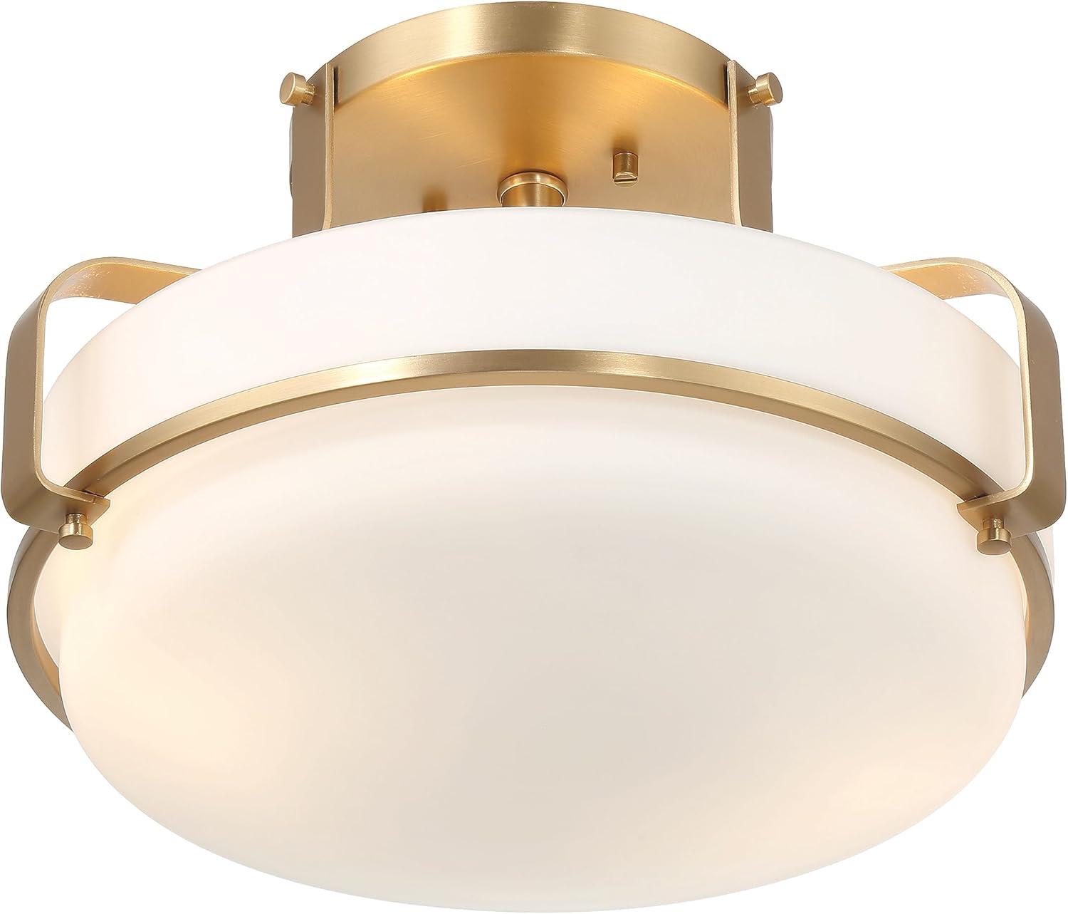 Robert Stevenson Lighting Allegra Etched Opal Glass and Metal Semi-Flush Mount Ceiling Light: Scalloped Drum Design