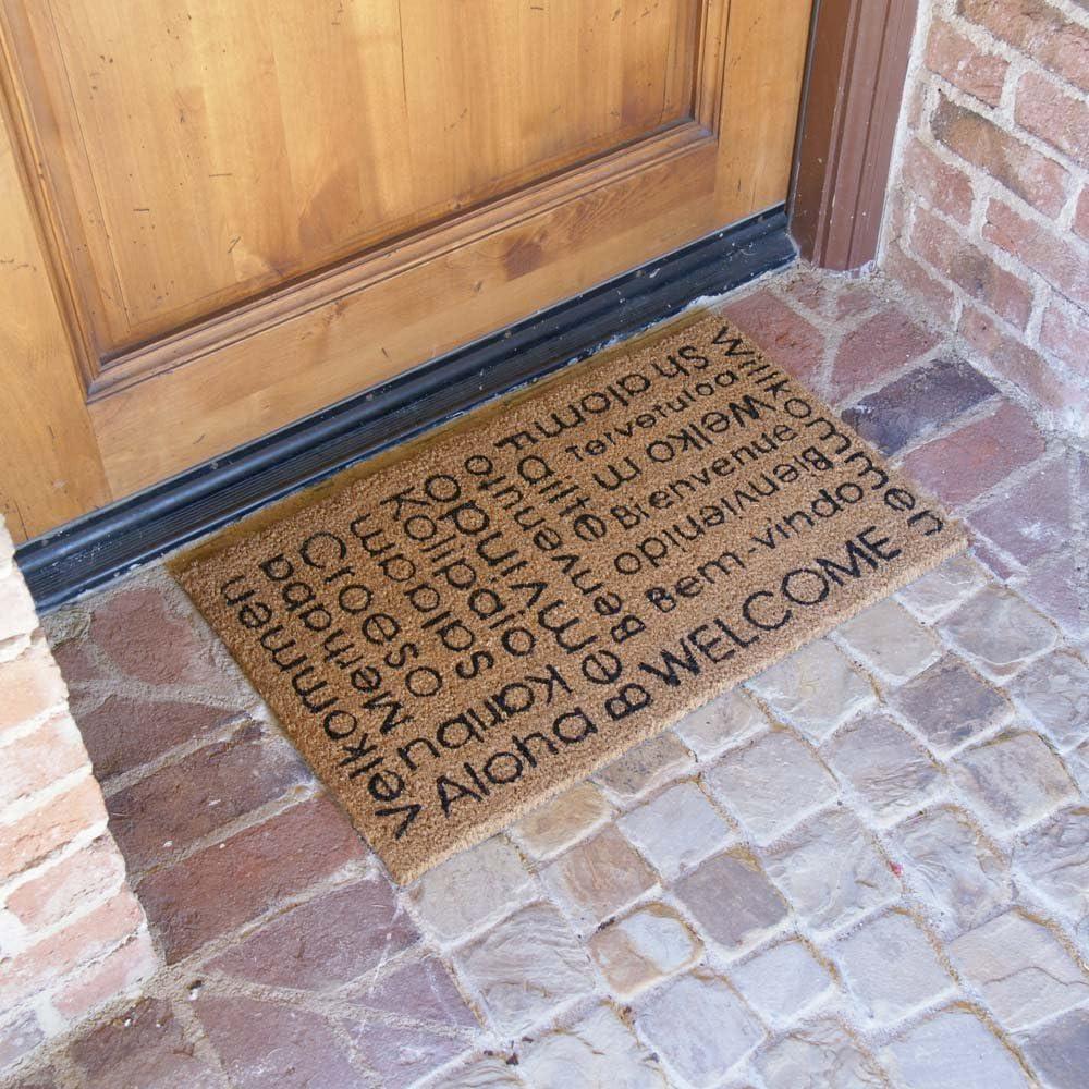 Eco-Friendly Coir Outdoor Welcome Mat with Multilingual Greetings