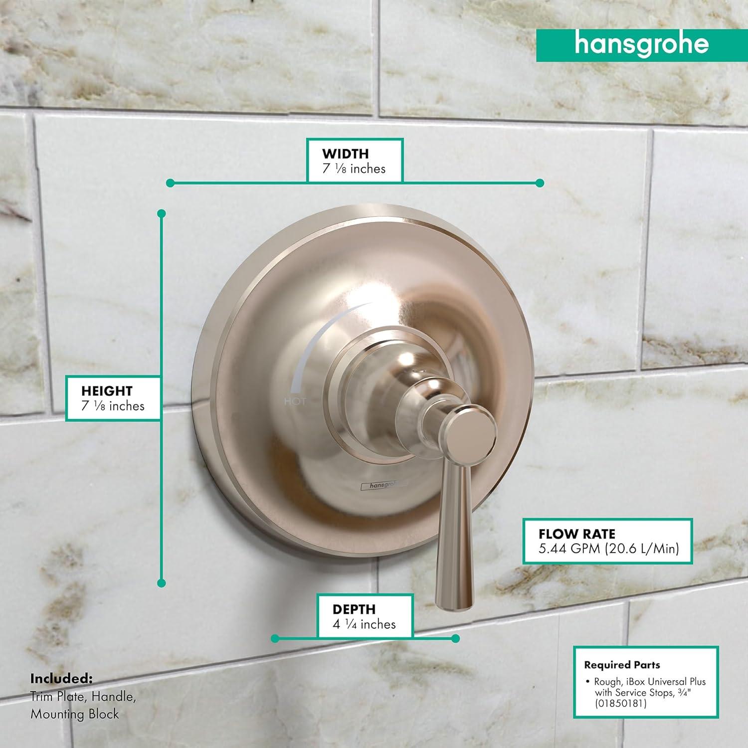 Hansgrohe Joleena Transitional 1-Handle 7-Inch Wide Pressure/ Shower Balance Valve Trim Only In Chrome, 04779000