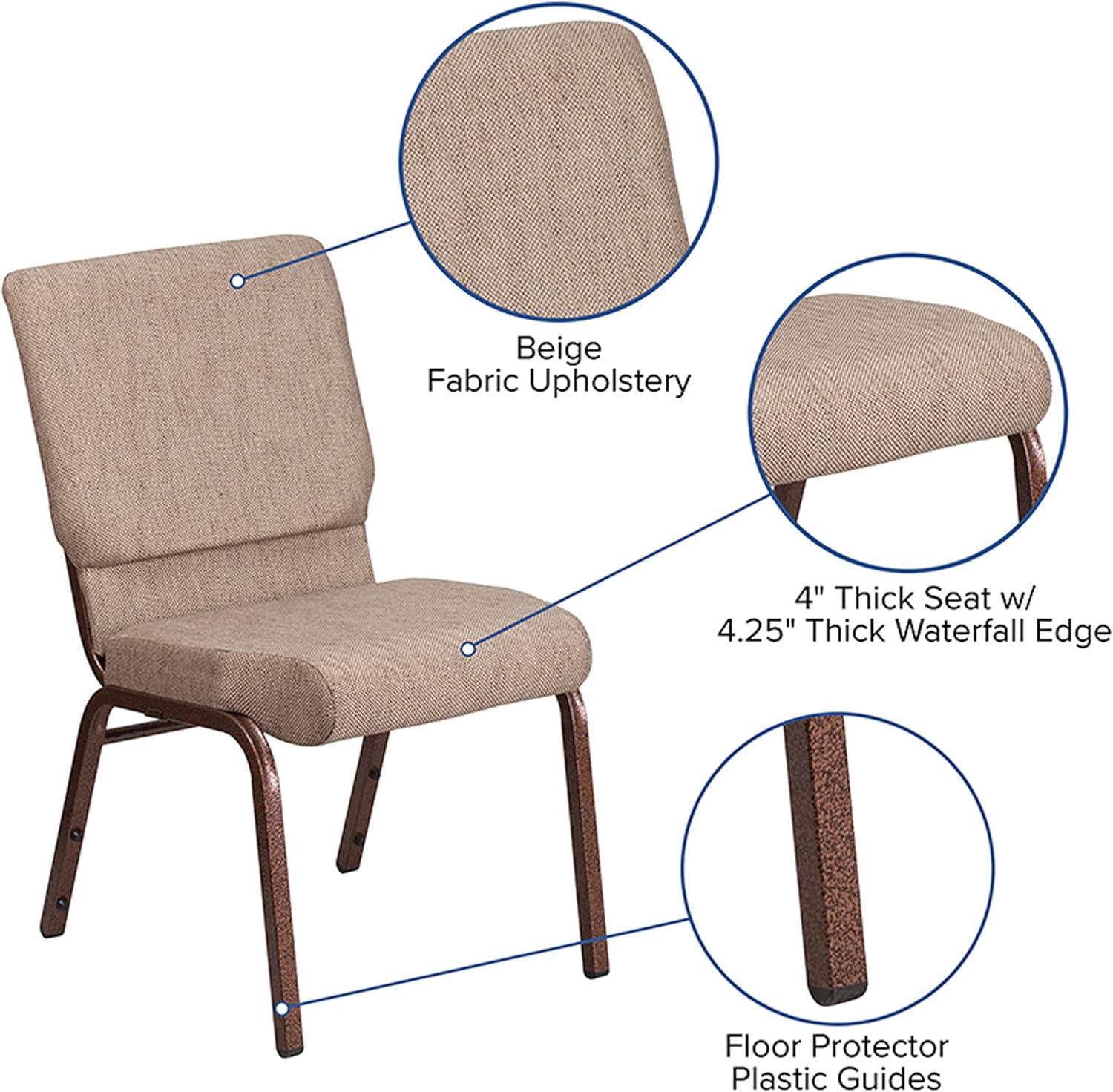 Flash Furniture HERCULES Series 18.5''W Stacking Church Chair in Beige Fabric - Copper Vein Frame