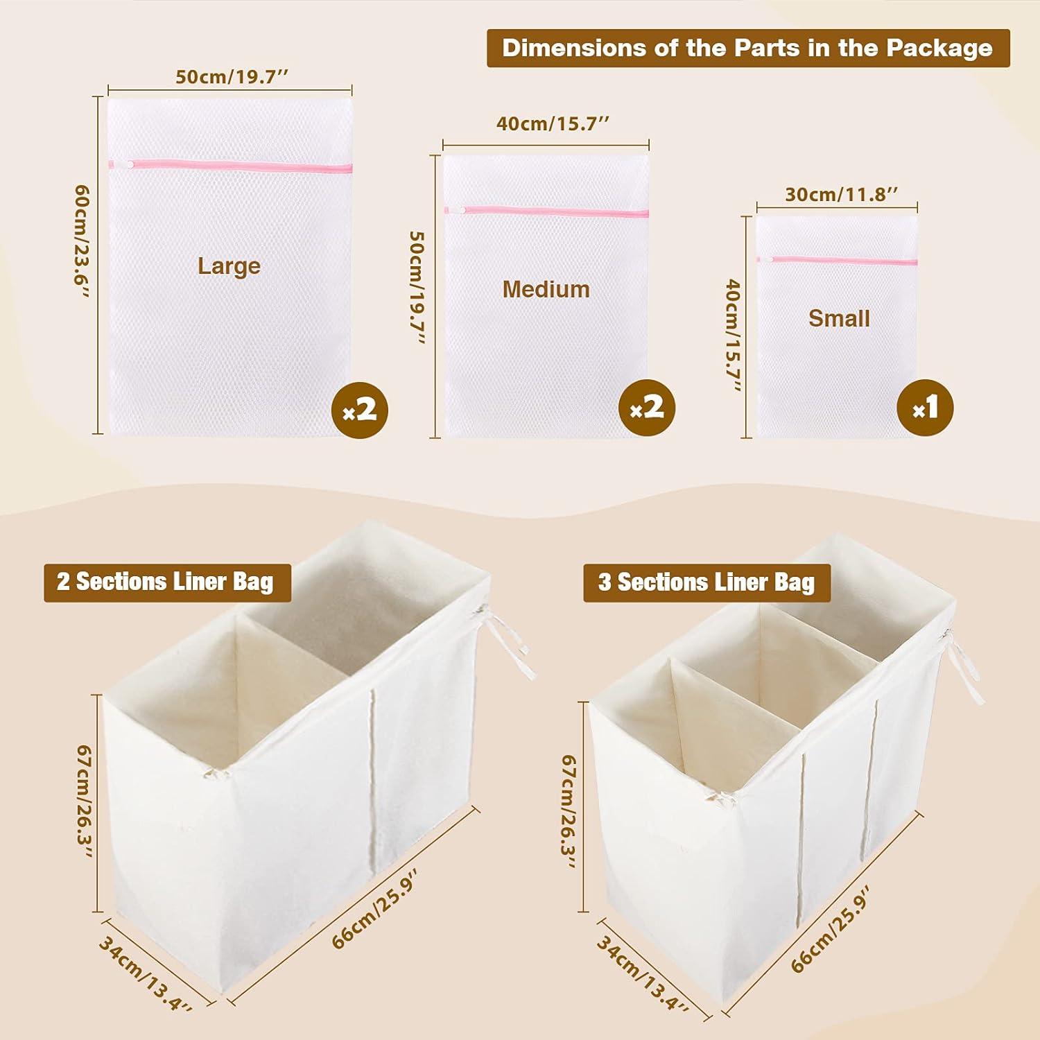 Greenstell Laundry Hamper with Lid, 125L Large Clothes Hamper with 3 Section & 2 Section Removable Liner Bags & 5 Mesh Laundry Bags, Handwoven Synthetic Rattan Divided Laundry Basket, Brown