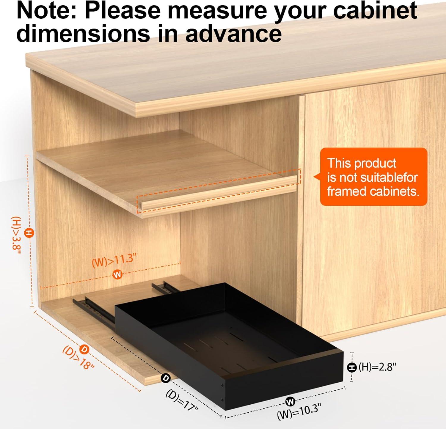 Pull Out Cabinet Organizer, Carbon Steel Cabinet Drawers Slide Out, Pantry Storage Shelves with Nano Adhesive Strip for Kitchen, Bathroom and Living Room 10.3" W X 17.0" D X 2.8H Grey