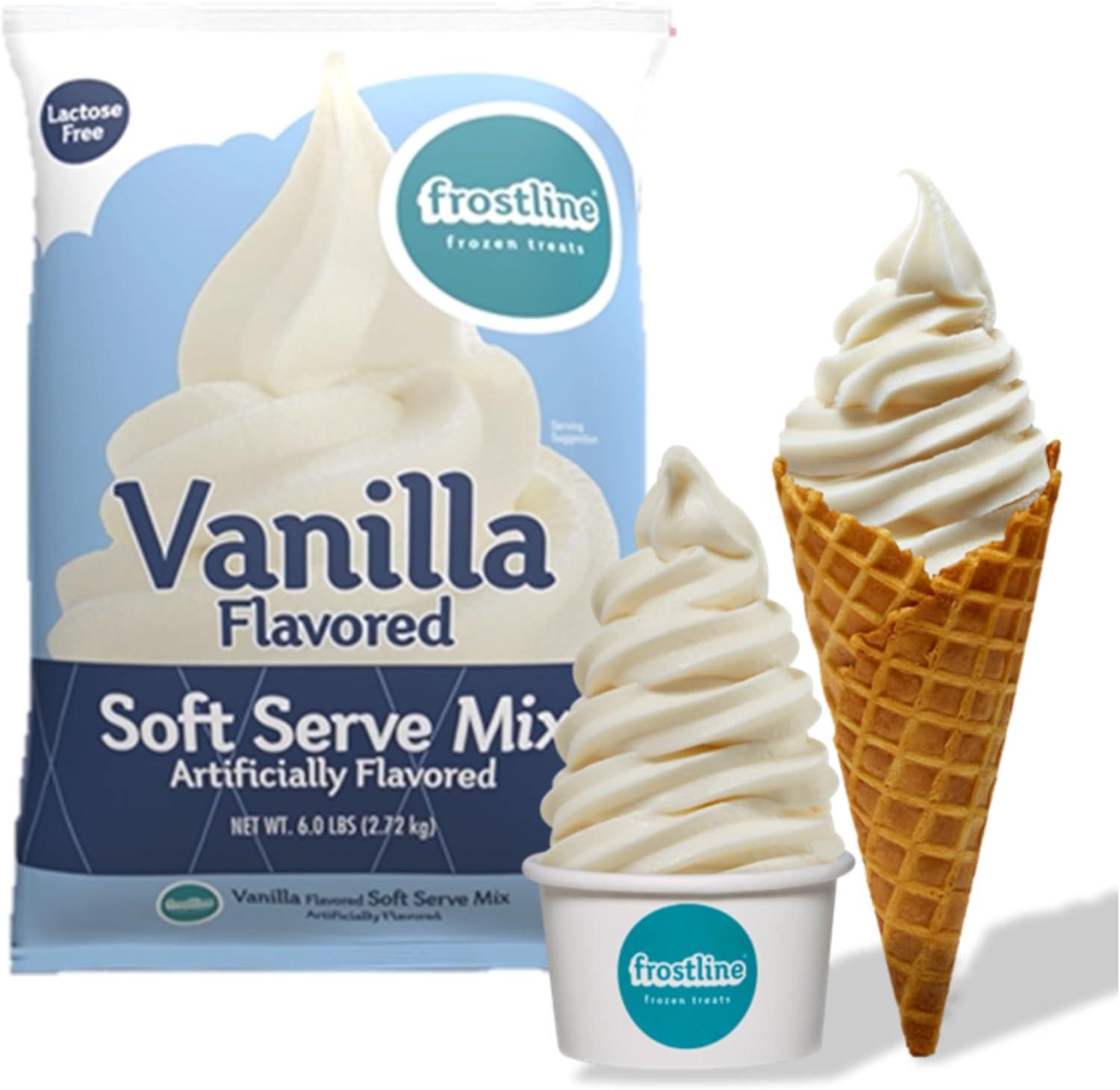 Frostline Vanilla Soft Serve Ice Cream Mix, Lactose & Gluten Free - Just Add Water, Dairy, or Dairy Free Alternative, Use with Blender, Countertop Ice Cream Maker, Soft Serve Machine - 6 lb Bag