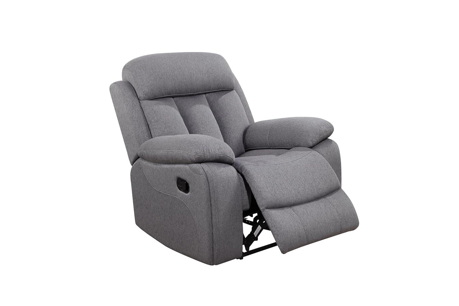 Gray Stain-Resistant Fabric Recliner with Wood Frame