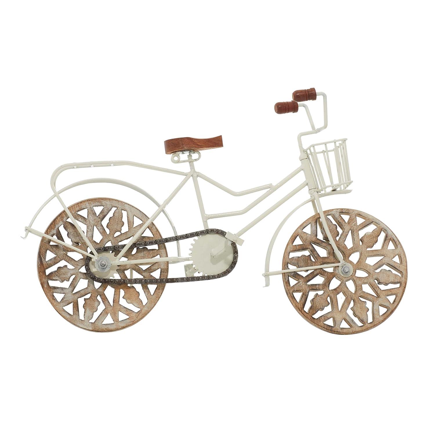 4"W, 8"H Multi Colored Metal Bike Sculpture with Wood Wheels, by DecMode (2 Count)