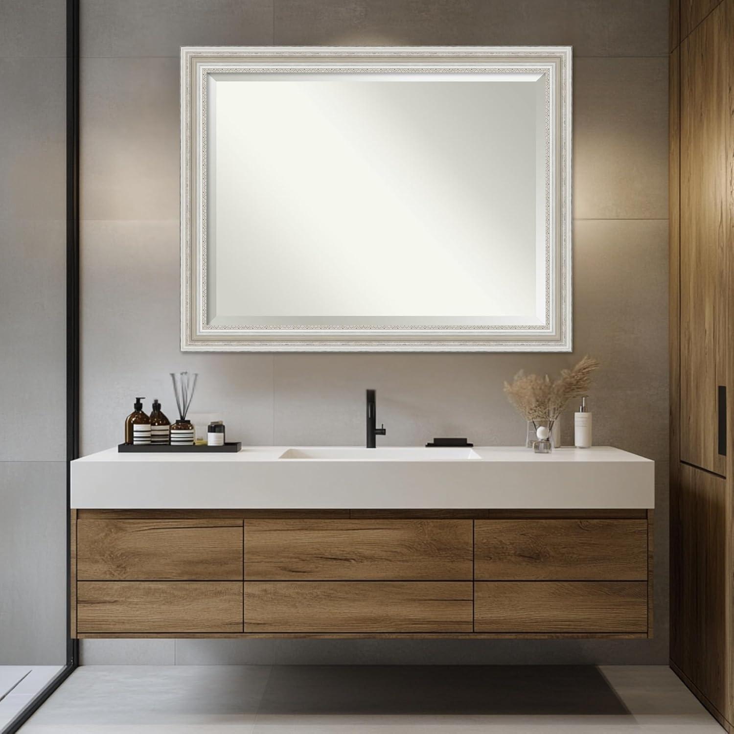 46" x 36" Parlor Framed Bathroom Vanity Wall Mirror Silver - Amanti Art: Modern Rectangular, Wall-Mounted, Wood Frame