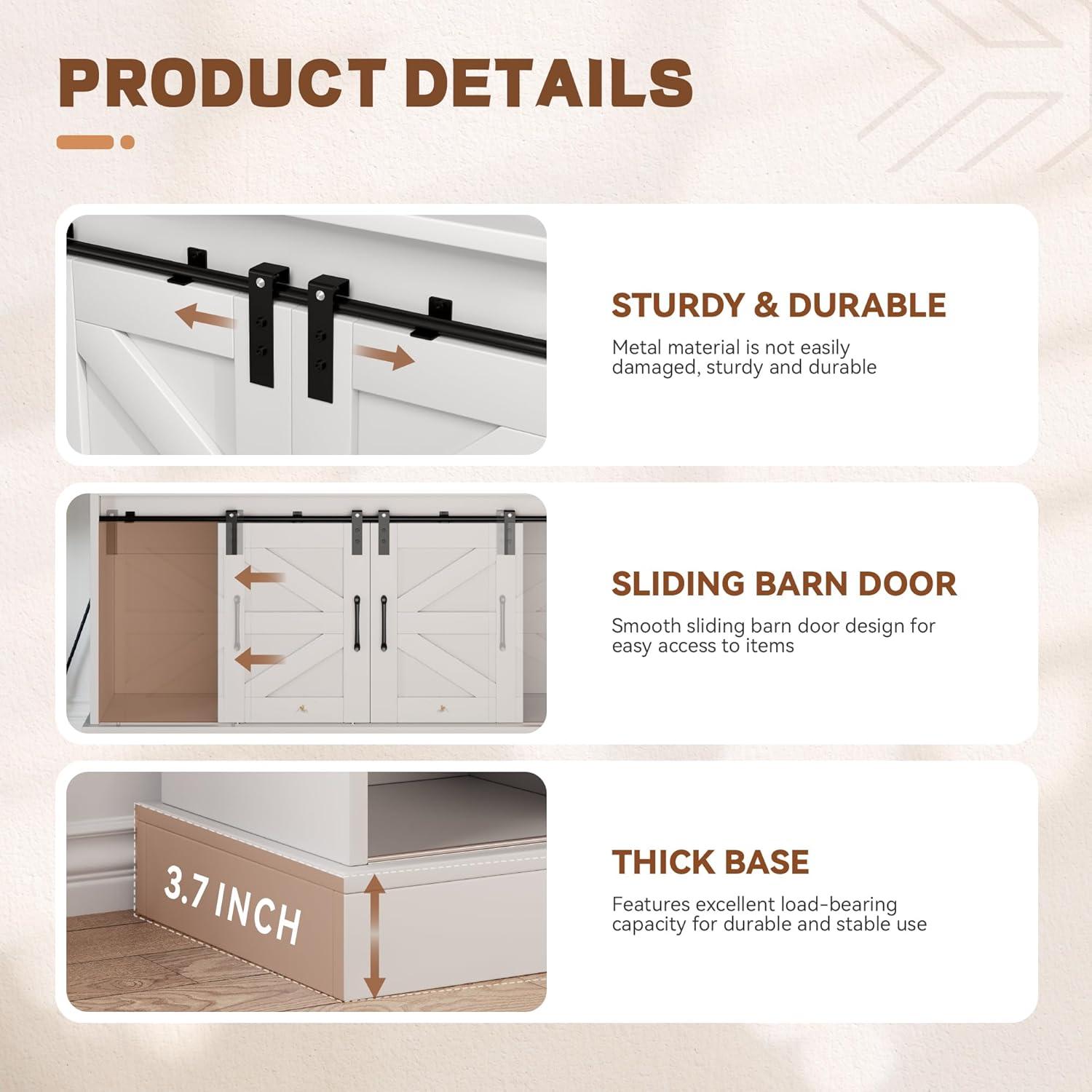 Gracie Oaks Gracie Oaks Farmhouse Coffee Bar Cabinet with Power Outlets, Goblet Holder & Sliding Barn Doors