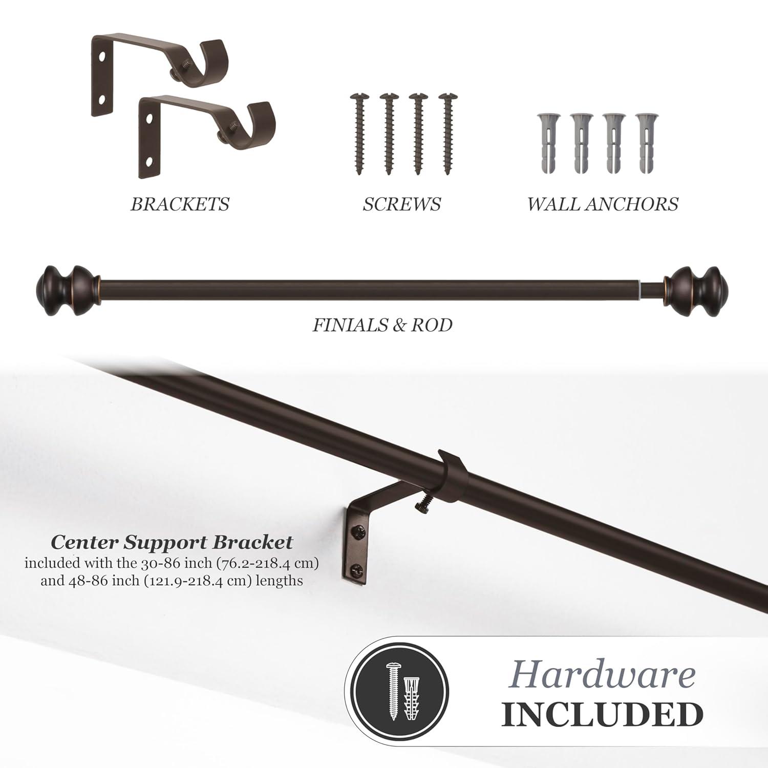 Kenney® Kendall 5/8" Standard Decorative Window Curtain Rod, 28-48", Oil Rubbed Bronze