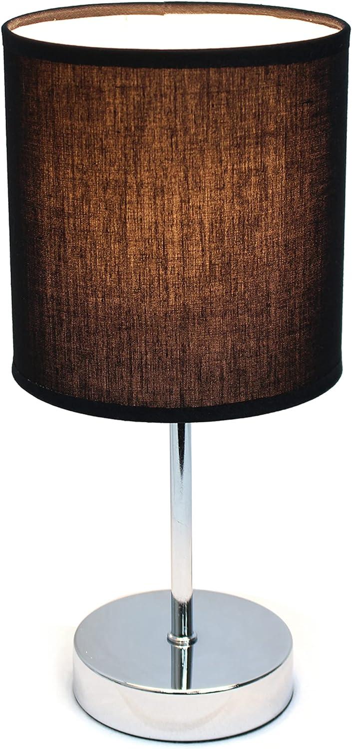 Simple Designs 11.81" Basic Chrome Mini Table Lamp with Fabric Shade, Black