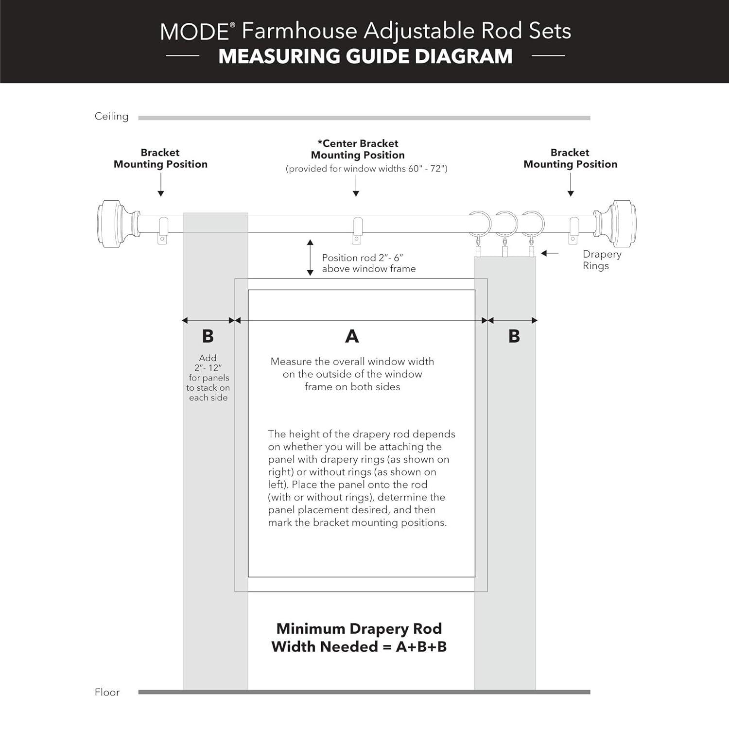 MODE Mode Farmhouse Collection 1 1/8 in Diameter Curtain Rod Set with Cottage Square Finials and Steel Wall Mounted Adjustable Rod