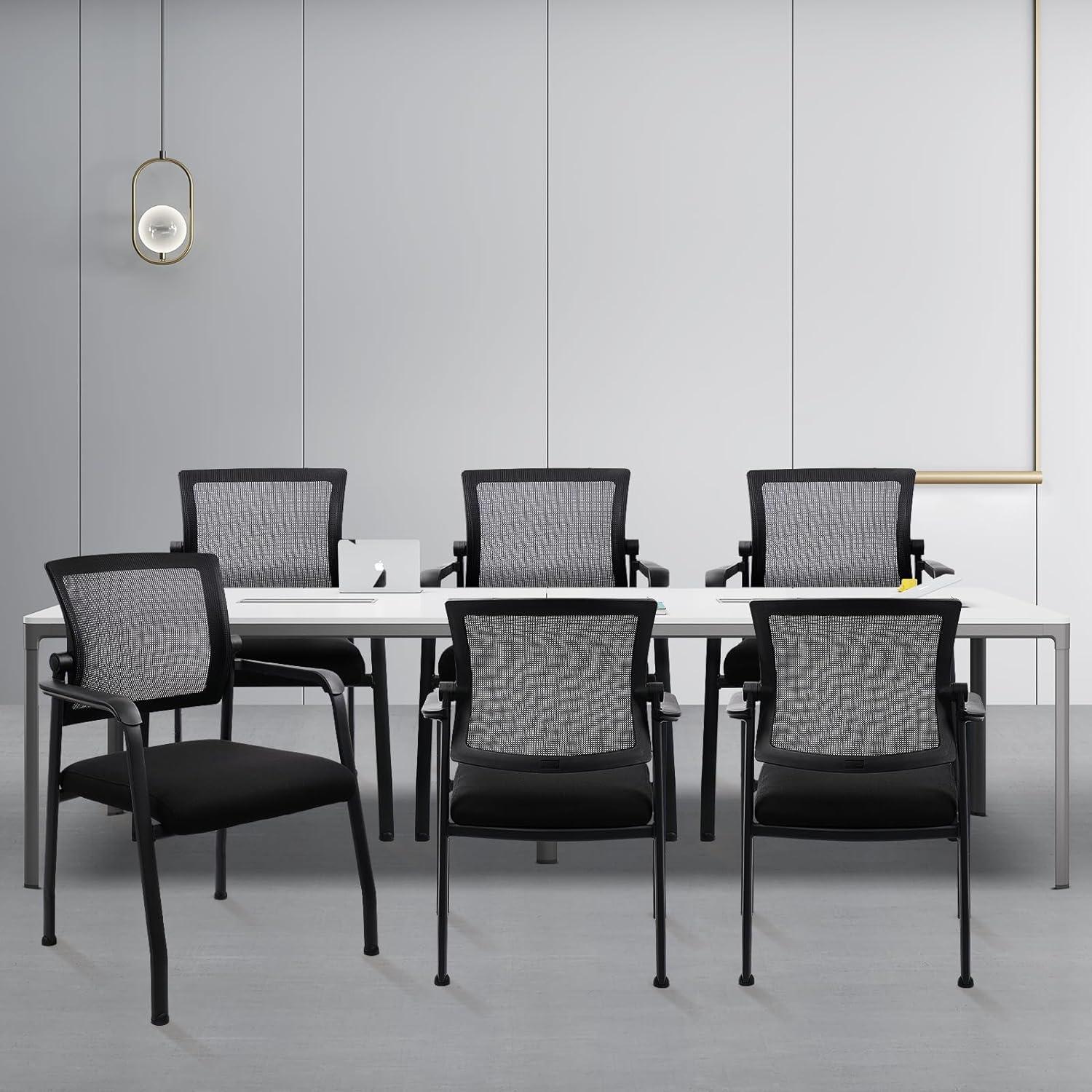 Black Mesh and Metal Stacking Office Chairs, Set of 2