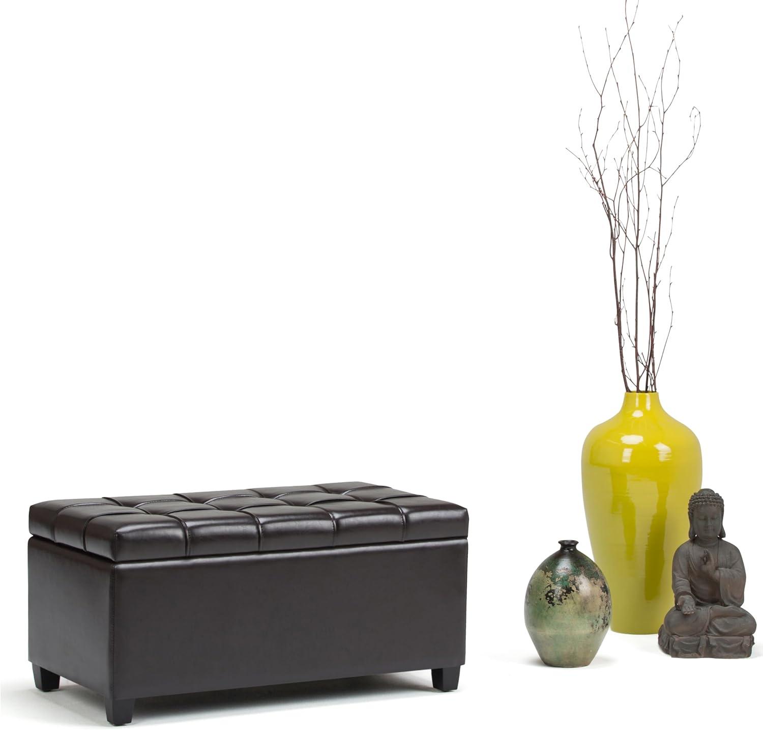 Simpli Home Sienna 33"W Upholstered Storage Ottoman Bench with Lift-Up Tufted Top