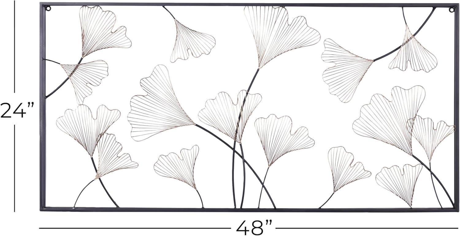 Gold Floral Metal Wall Sculpture with Black Frame, 48" x 24"