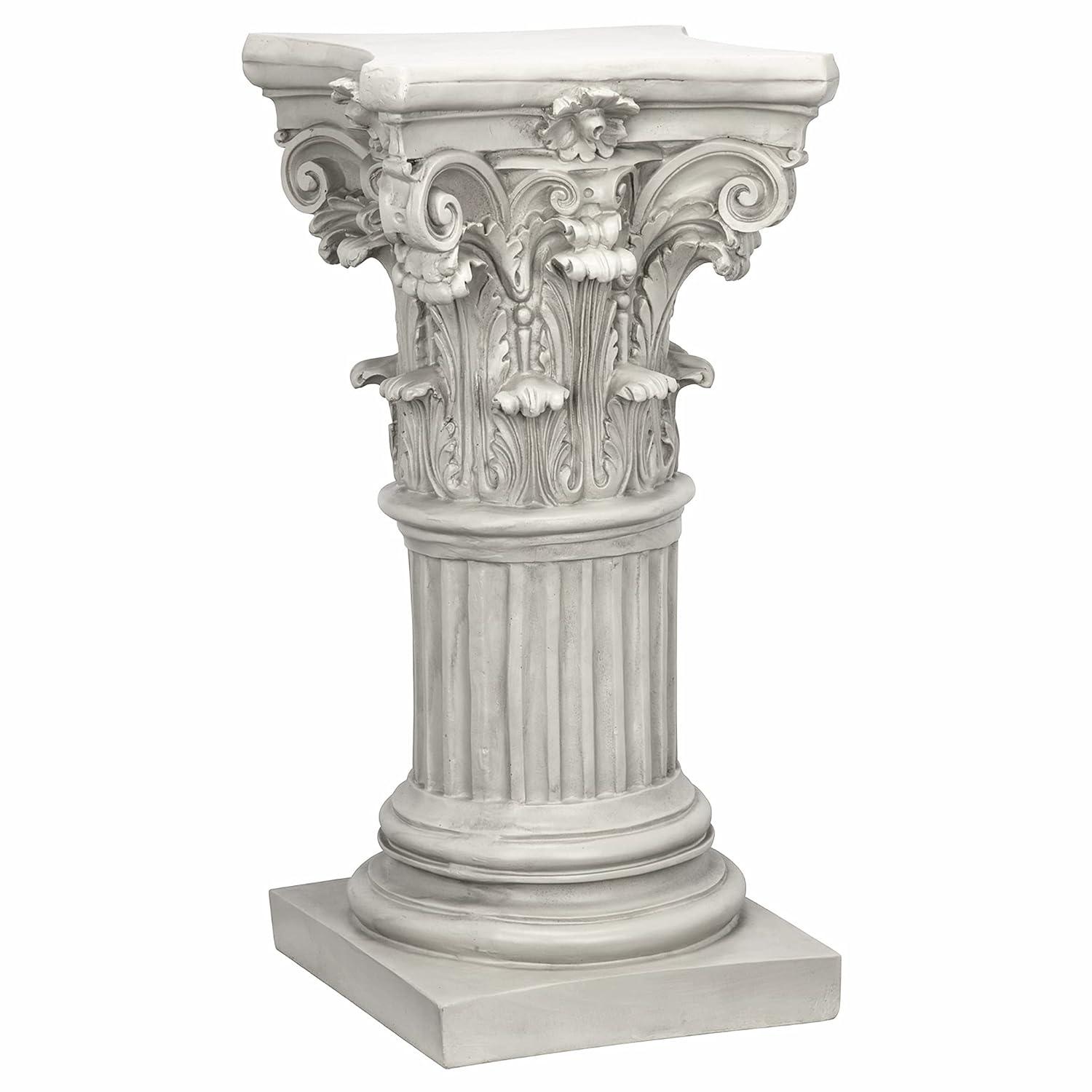 Design Toscano Corinthian Pedestal Column Plant Stand, Medium 29 Inch Tall, Cast Stone Resin, Antique Stone Finish