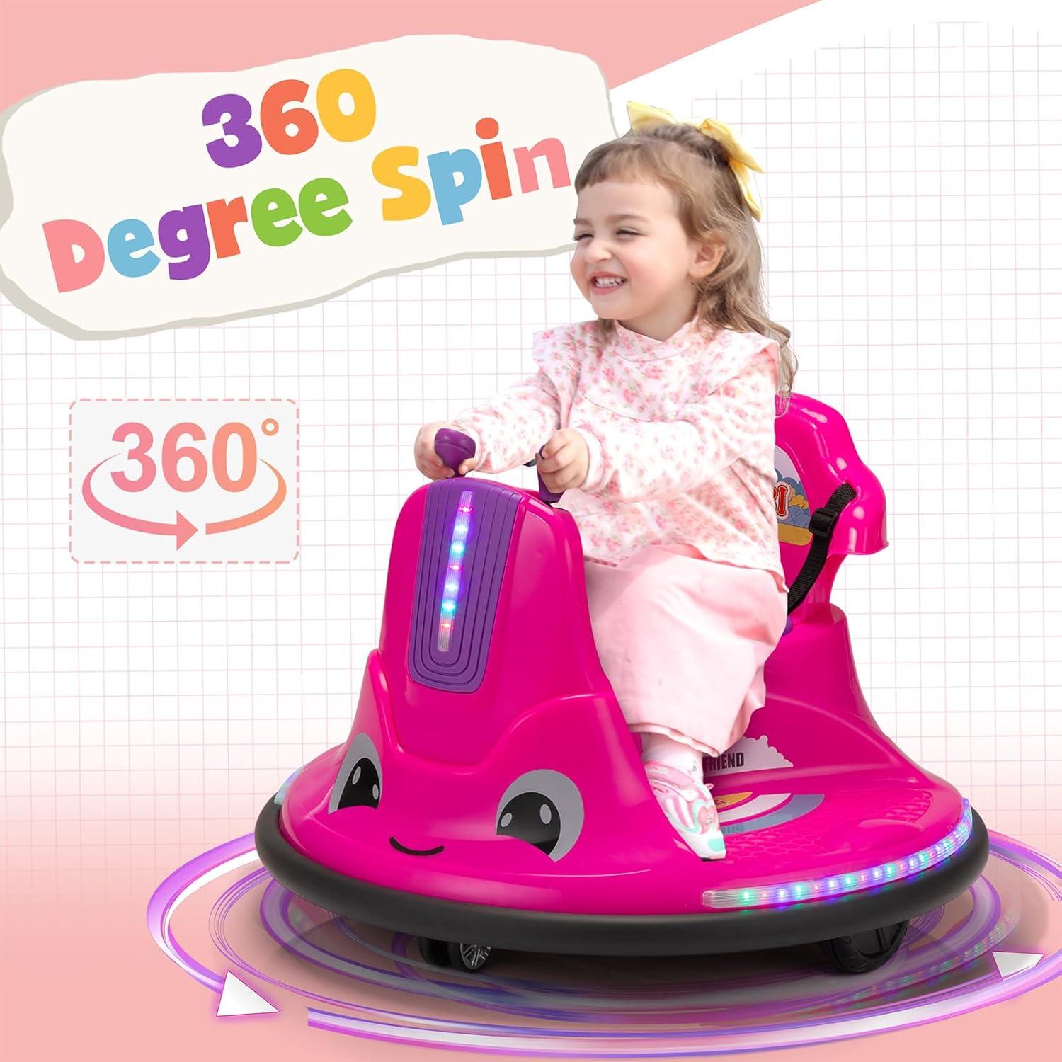 Kepooman 12V Snail-Shaped Kids Electric Bumper Car with Remote Control, Toddler Race Toys, 3-8 Years, Rose Red & Light Purple