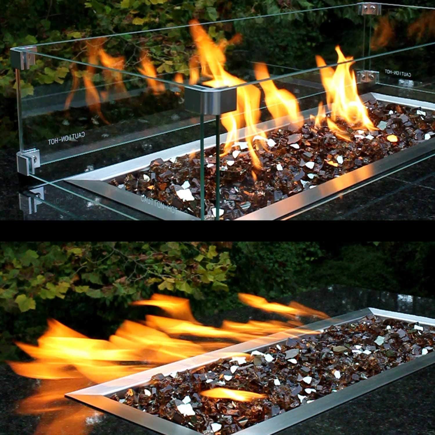 Celestial Fire Glass Rectangle Fire Pit Wind Guard