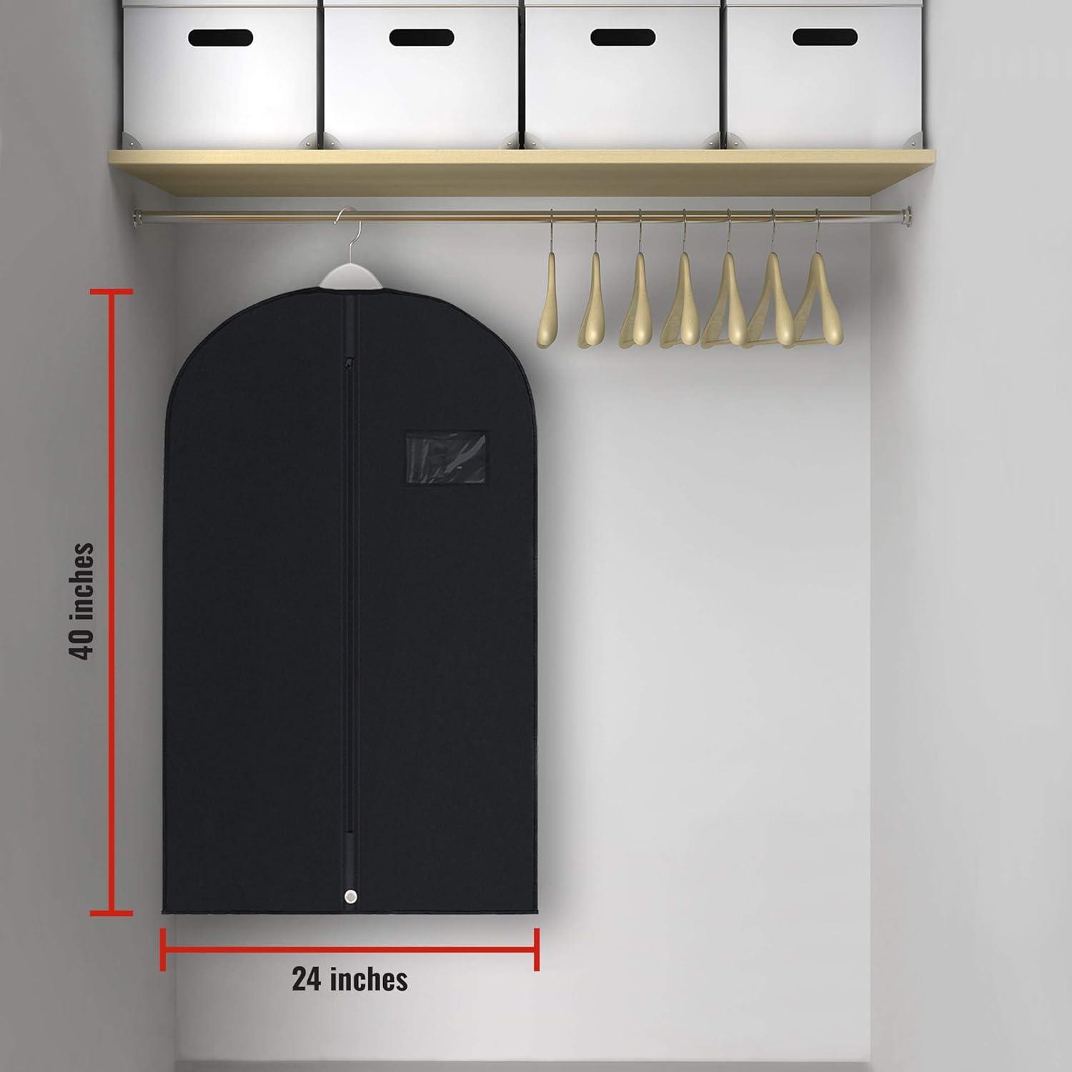 PLX 40" Black Garment Bags Suit Bag for Travel & Clothing Storage of Dresses, Shirts, Fur Coats, Jackets & Costumes - Hanging Closet Garment Protector