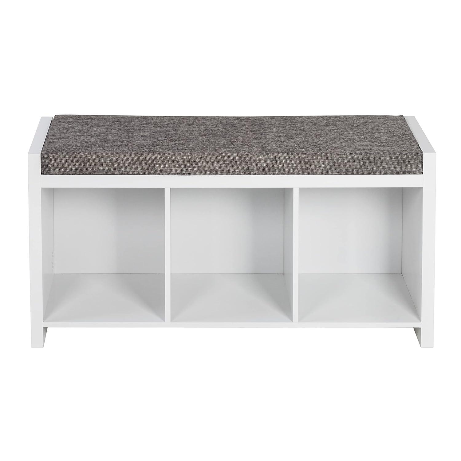 Honey-Can-Do Particle Board 37" W x 18.3" H 3-Cubby Shoe Storage Bench, White/Gray