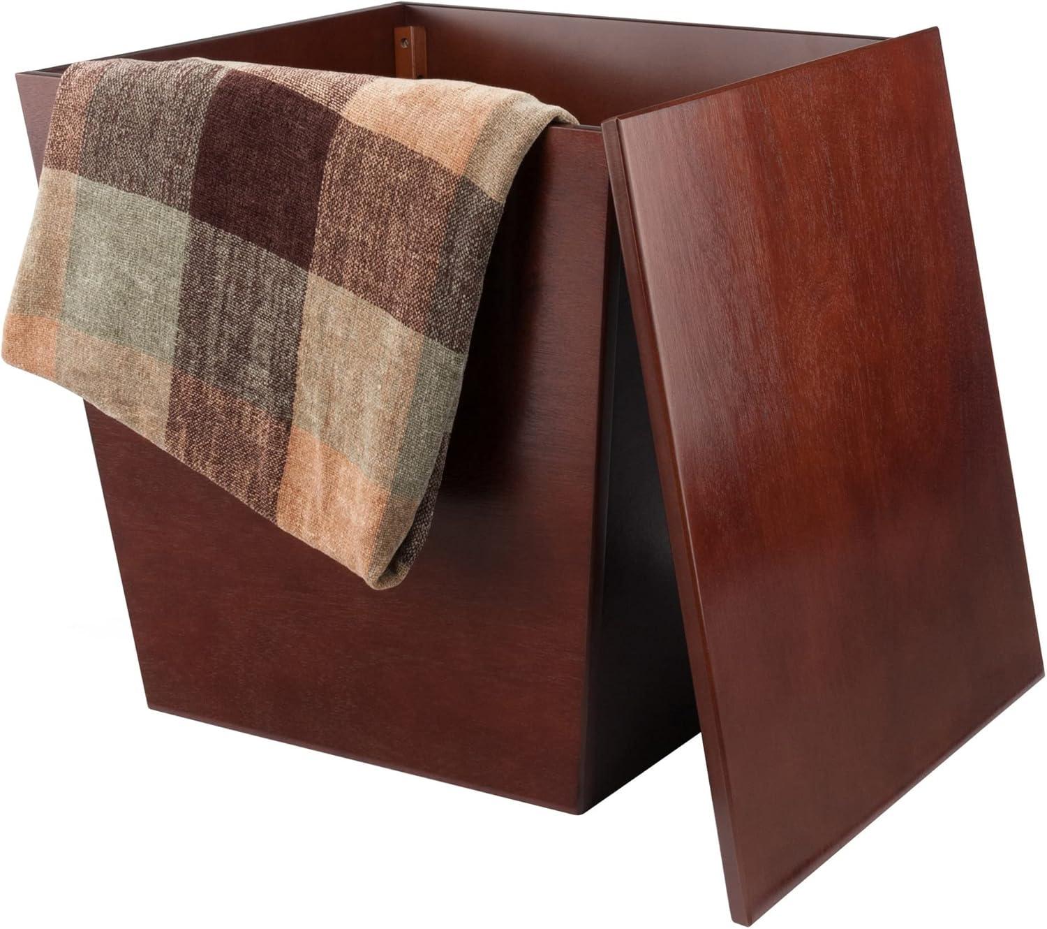 Transitional Walnut Wood Storage Cube End Table 18.5"