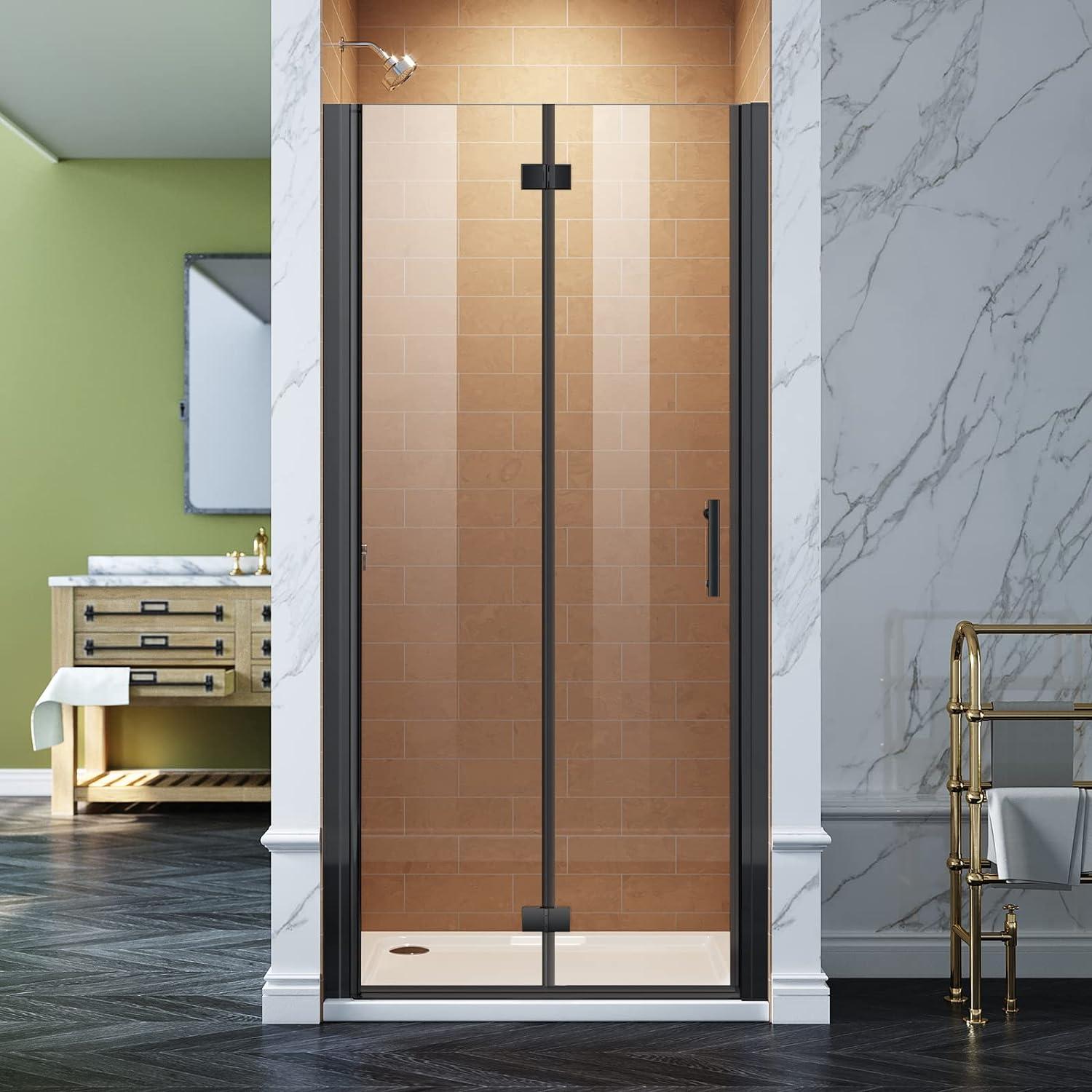 Matte Black Frameless Bifold Glass Shower Door 30" x 72"