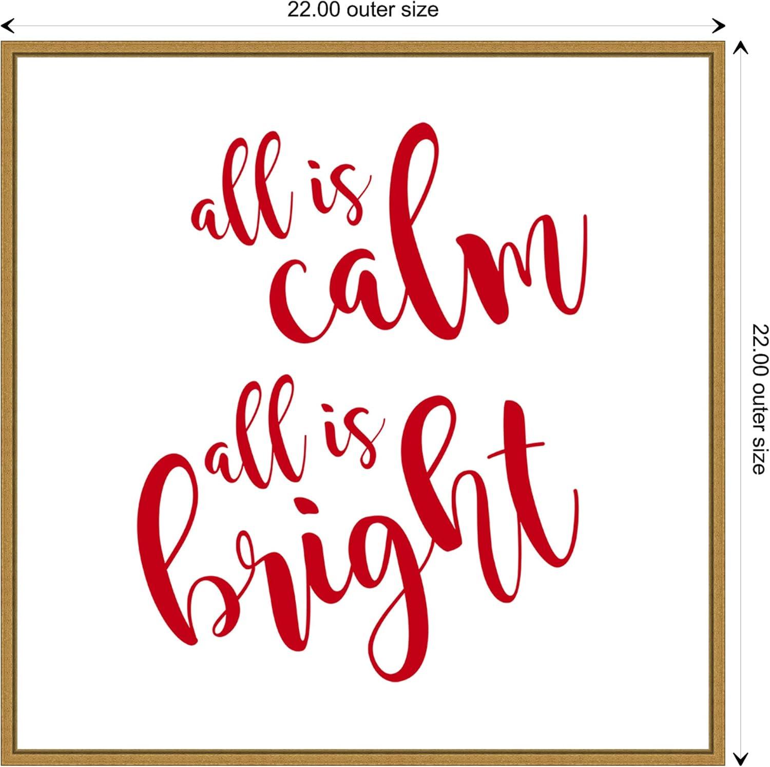 All is Calm Script Red Canvas Art with Gold Frame