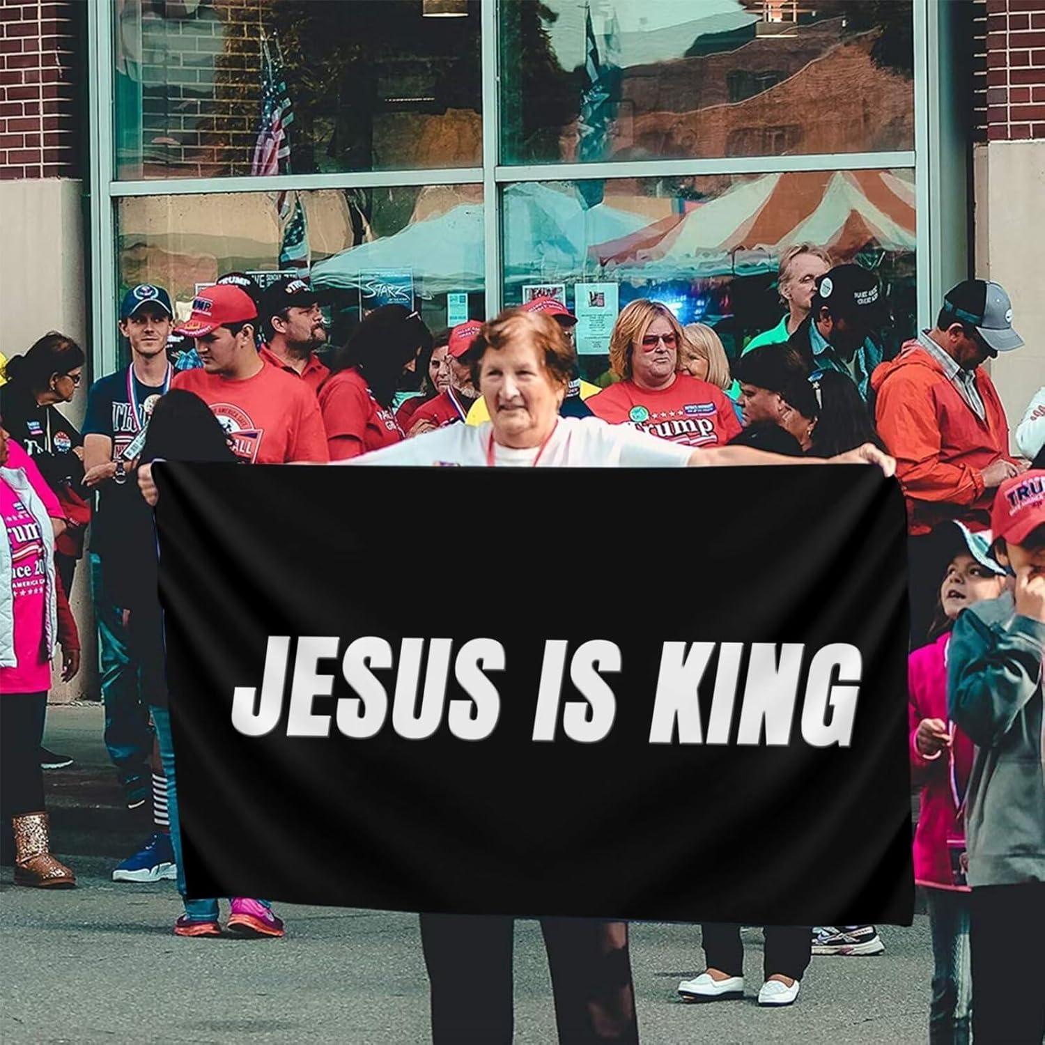 Jesus Is King Flag - Christian Jesus Flag - Outdoor Flags Hope Faith Over Fear - Easter Flags Decoration Gift - Indoor Wall Decoration - 3X5FT