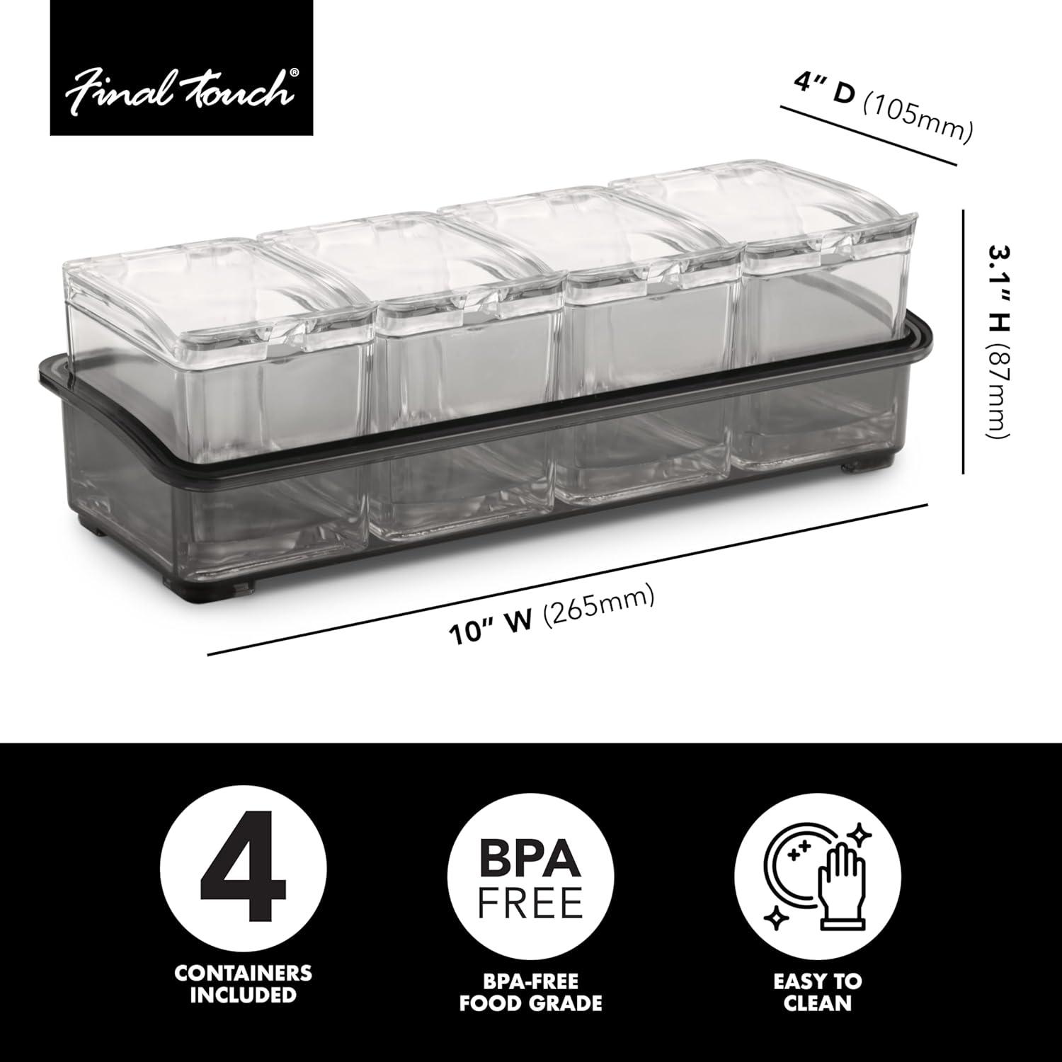 Clear Acrylic 5-Piece Garnish Bar Caddy with Removable Containers