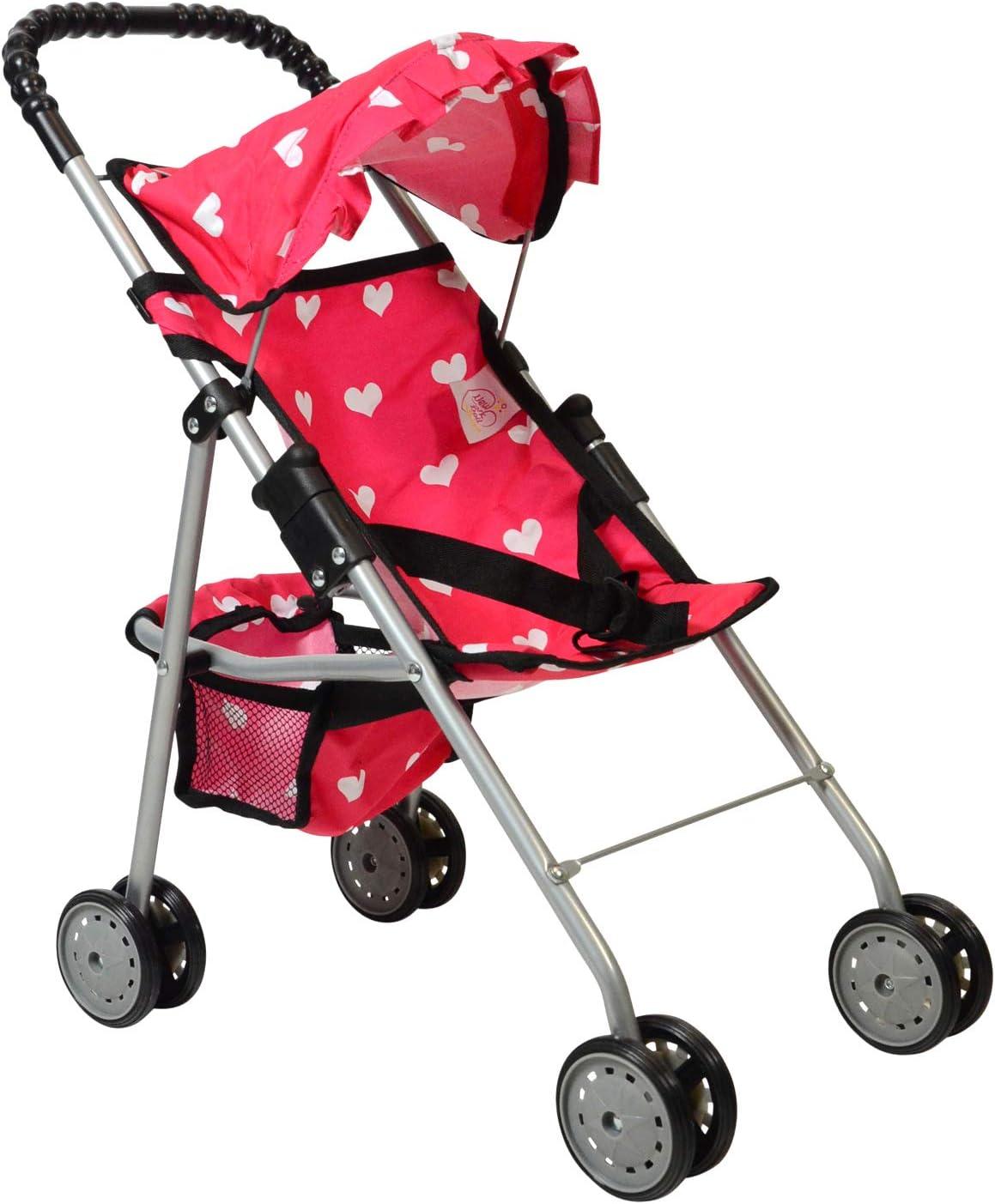 The New York Doll Collection Baby Doll Stroller - My First Toy Stroller for Kids Age 1+ Pink Heart Design