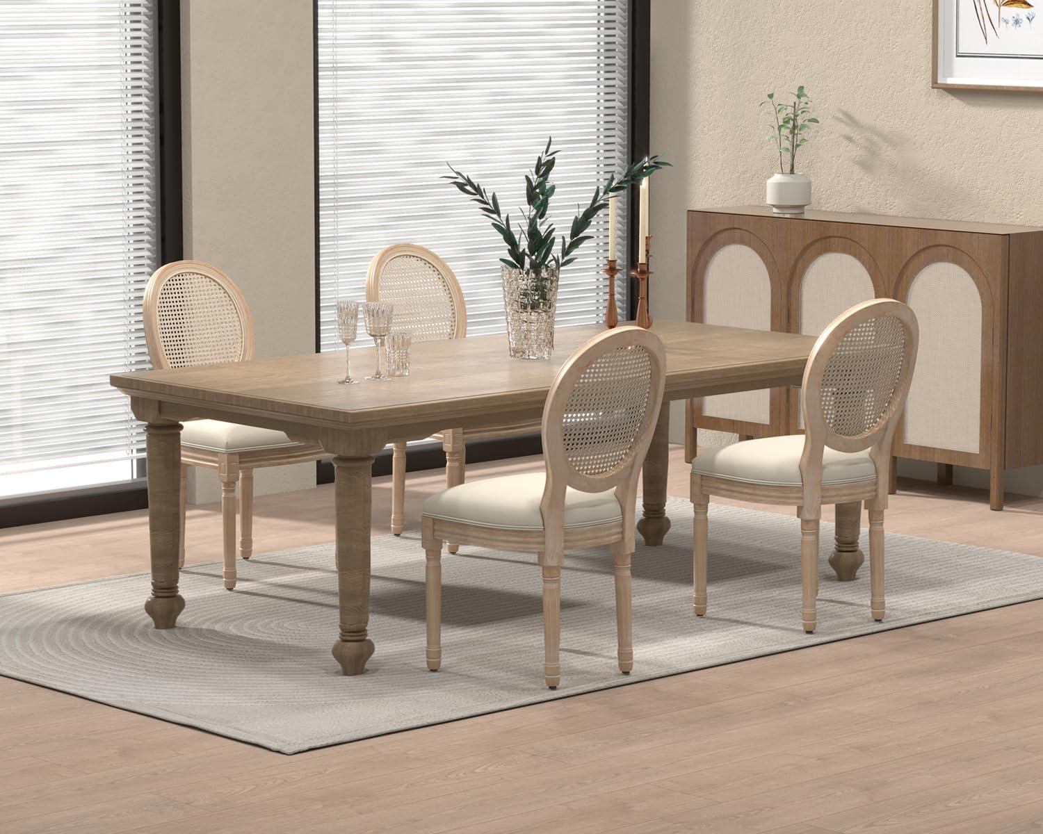 One Allium Way® French Style Rattan Back Solid Wood Upholstered Dining Chairs(Set of 6)
