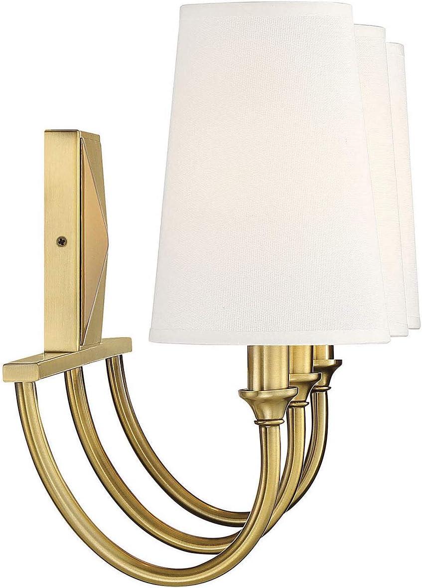 Modern 3-Light Bath Bar Vanity Light with Cone Shaped Fabric Shade 24 inches W X 12 inches H-Warm Brass Finish Bailey Street Home 159-Bel-4167325