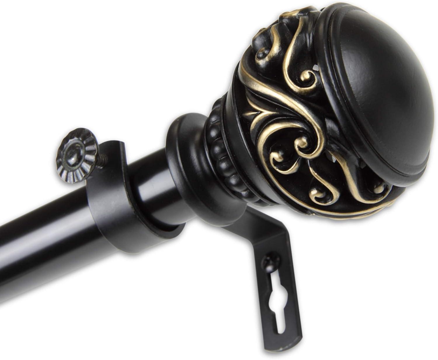 Black Steel Embossed Ball Curtain Pole with Ornate Finials