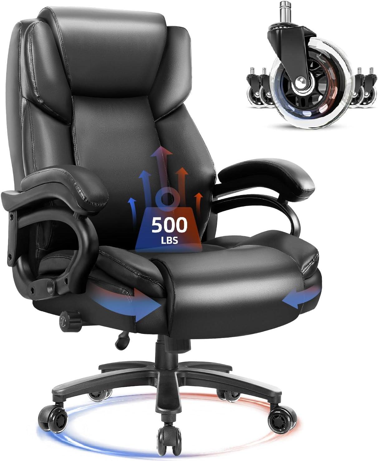 Waleaf Heavy Duty Big and Tall Office Chair 500lbs with Adjustable Lumbar Support,High Back Office Chair for Adults