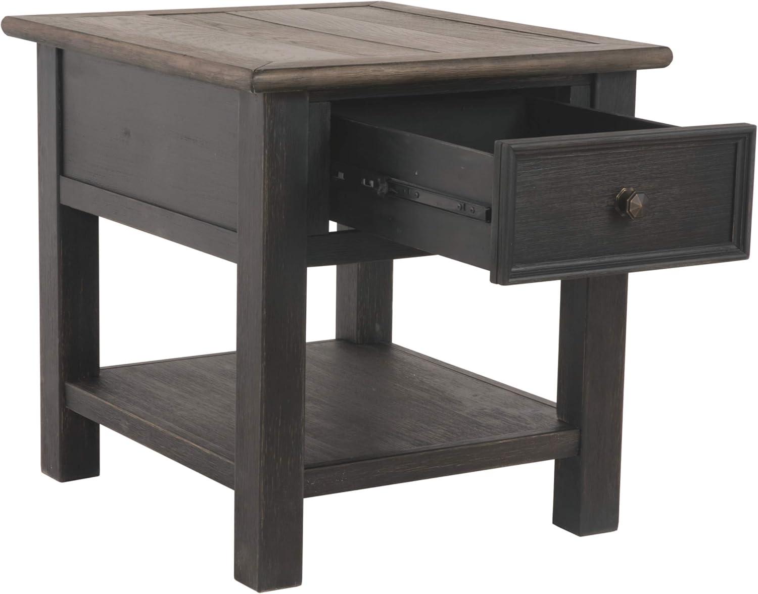 Tyler Creek End Table Grayish Brown/Black - Signature Design by Ashley: Mid-Century Modern, Wood Legs, Storage Shelf