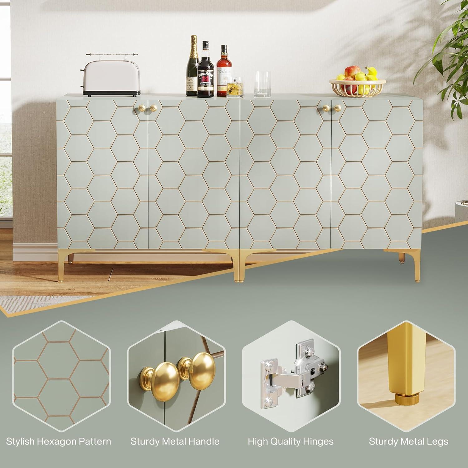 Tribesigns Sideboard Buffet Cabinet Set of 2, Modern Buffets Storage Cabinets with Adjustable Shelves, Wooden Credenza Accent Cabinet for Kitchen, Living Room, Entryway (Light Green)