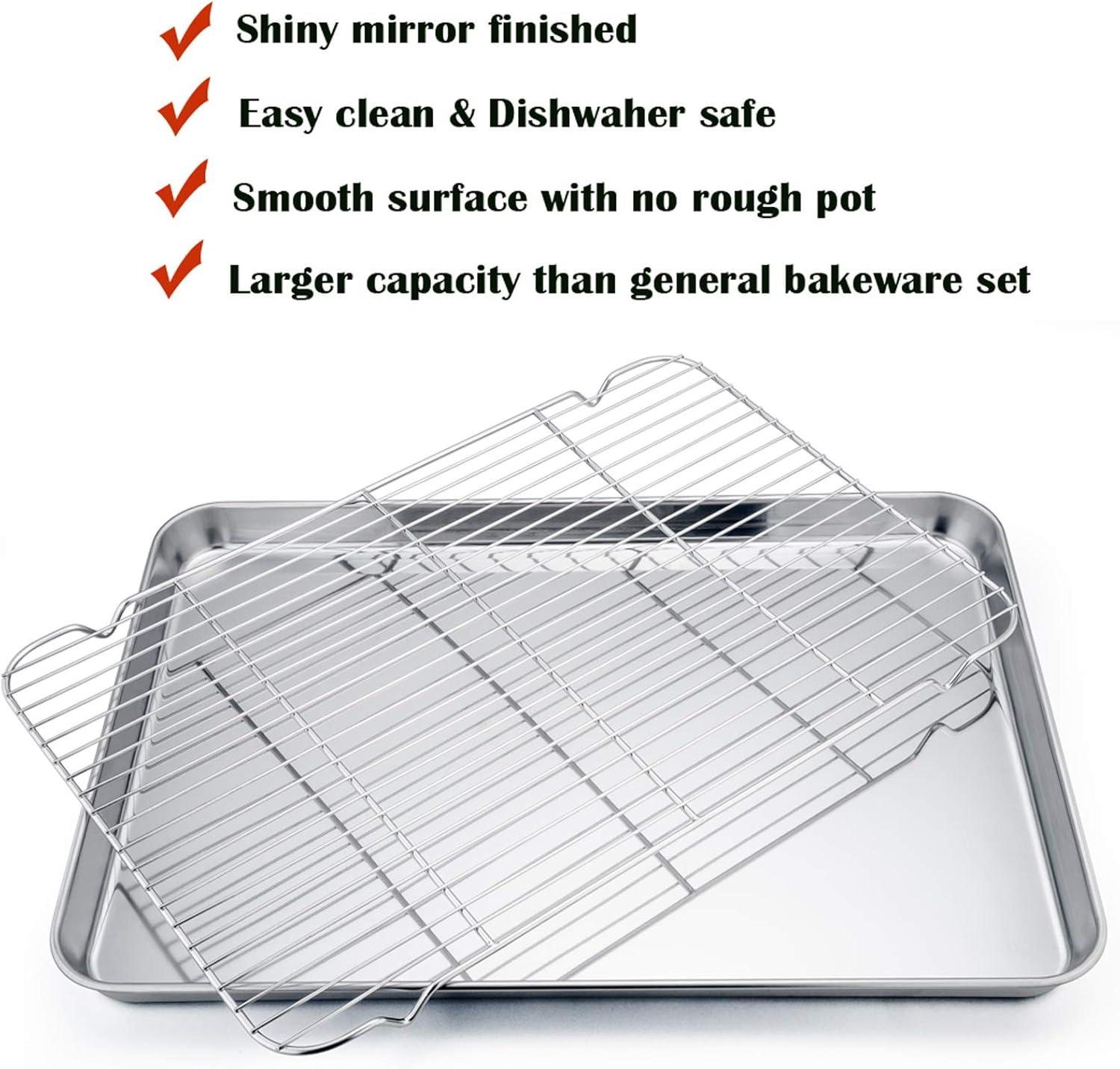 P&P CHEF Extra Large Baking Sheet and Cooking Rack Set, Stainless Steel Cookie Half Sheet Pan with Grill Rack, Rectangle 19.6''x13.5''x1.2'', Oven & Dishwasher Safe, 4 Piece (2 Pans+2 Racks) 19.6" x 13.5" x 1.2"