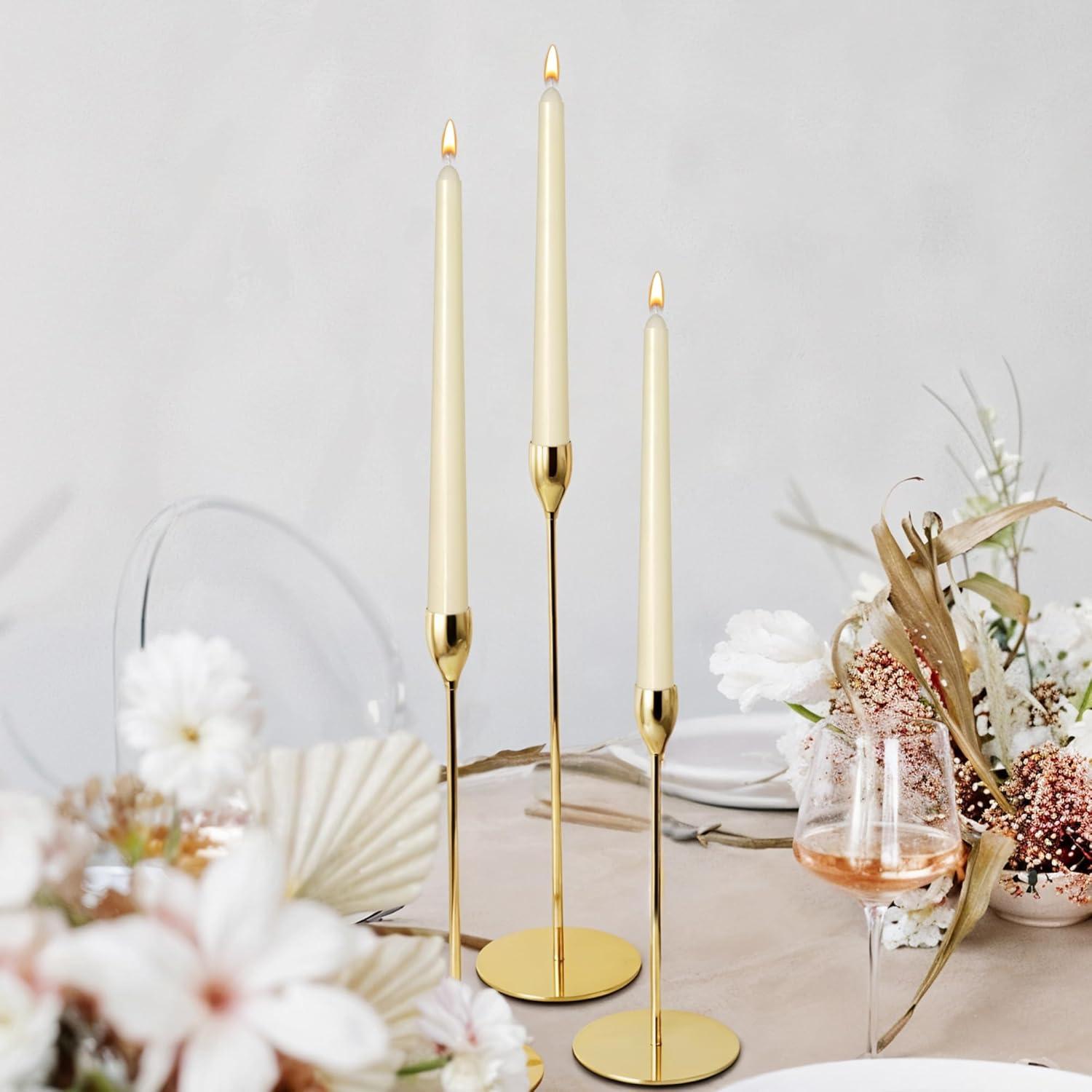 flamecan Ivory Taper Candles, Set of 20 Unscented and Smokeless 10 Inch Taper Candles Long Burning, Paraffin Wax with Cotton Wicks for Burning Approxinately 7-8 Hours Time