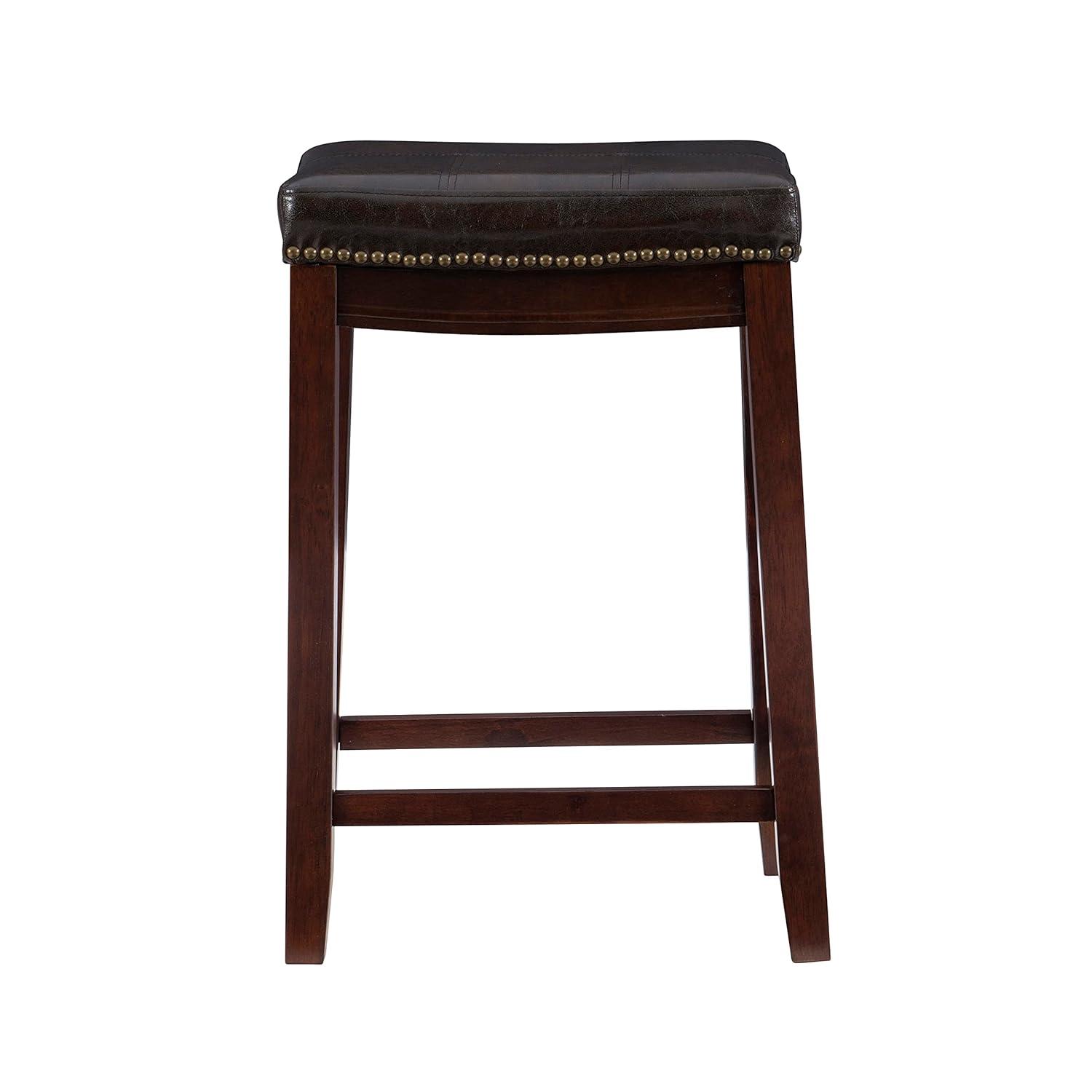 Linon 26" Claridge Backless Wood Counter Stool, Dark Brown Finish with Brown Faux Leather Fabric