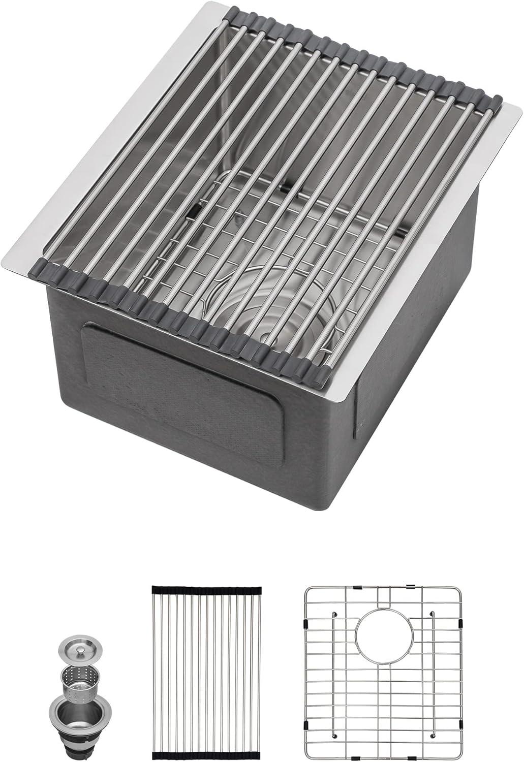 Lordear Undermount Kitchen Sinks 23 inch Small Undermount Bar Sink,16-Gauge Stainless Steel Single Bowl Bar Prep Kitchen Sink One Basin 23x18x10 Inch Handmade