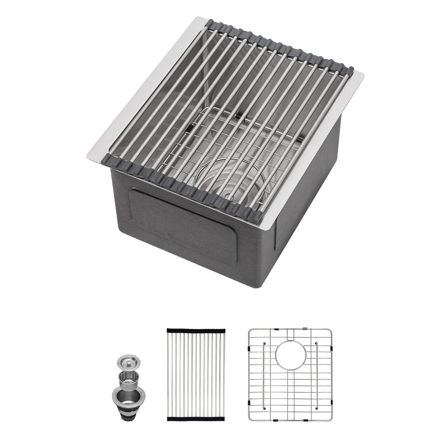 Lordear Undermount Kitchen Sinks 23 inch Small Undermount Bar Sink,16-Gauge Stainless Steel Single Bowl Bar Prep Kitchen Sink One Basin 23x18x10 Inch Handmade