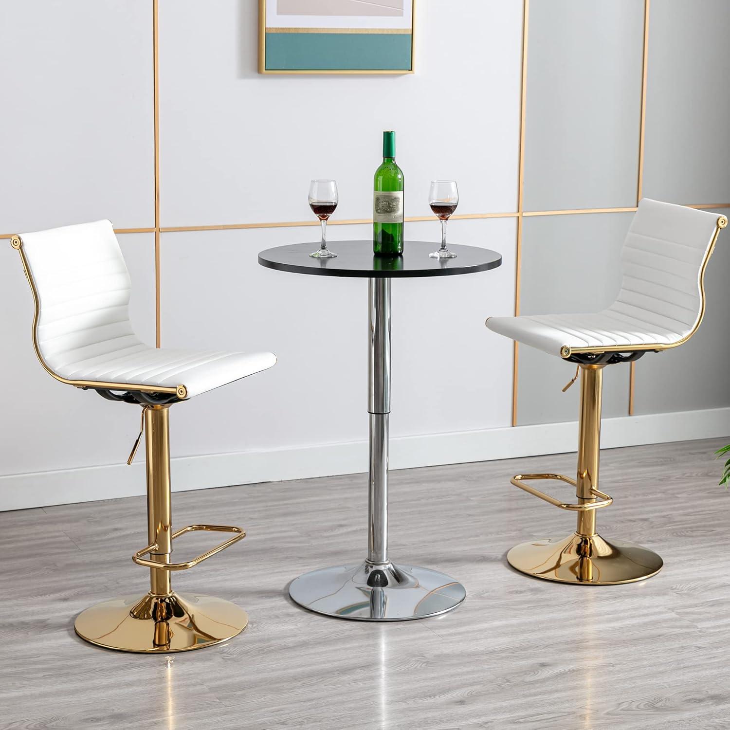 Flash Furniture Modern White Vinyl Adjustable Bar Stool with Back, Counter Height Swivel Stool with Gold Pedestal Base, Set of 2