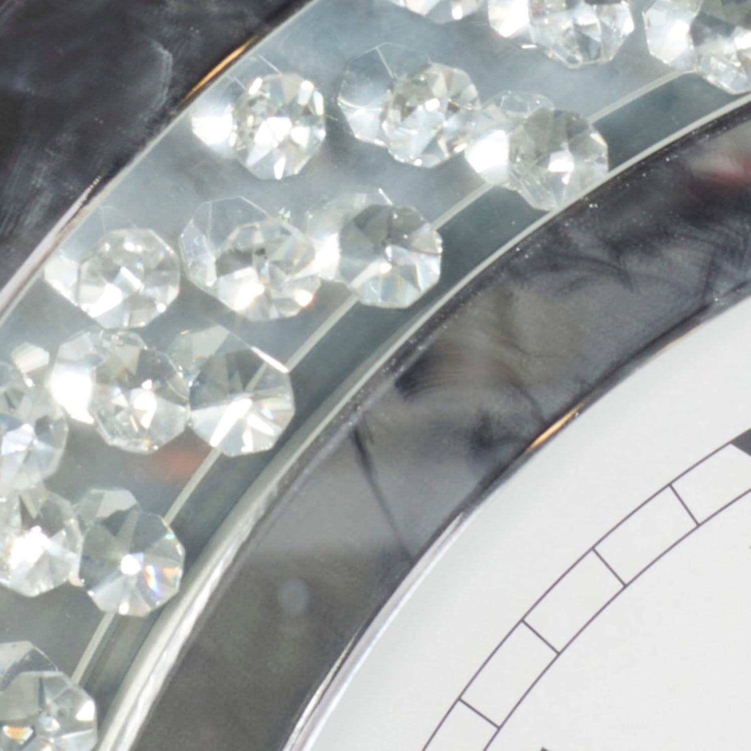 Rosdorf Park Ansonia Glass Mirrored Decorative White Wall Clock with Floating Crystals