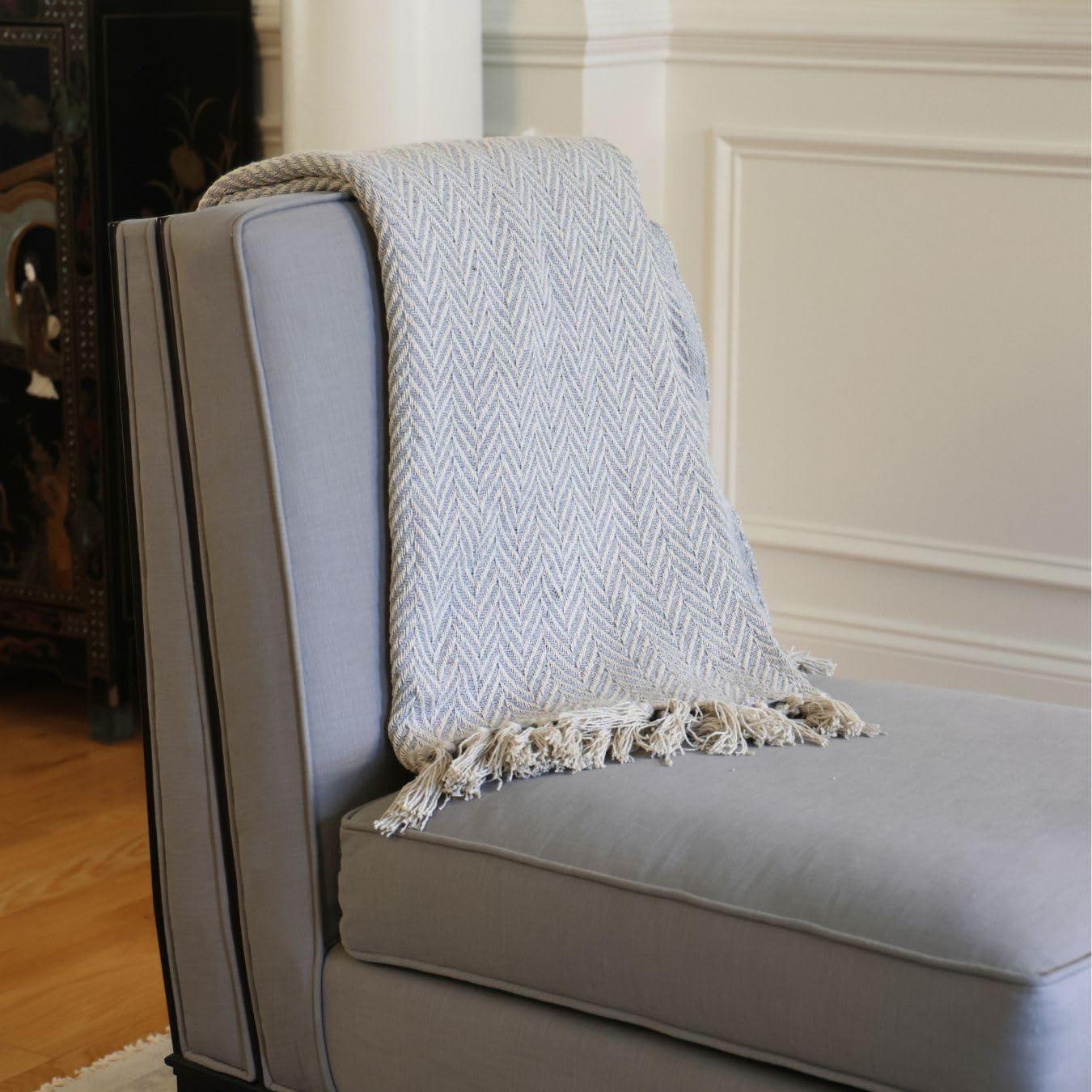 Luxurious Boho Throw Blanket Elegant, Soft Knitted Herringbone Couch Throw, Versatile 48x60, Perfect for Cozy Evenings, in Stylish Grey & Calming Blue Options (Gray)
