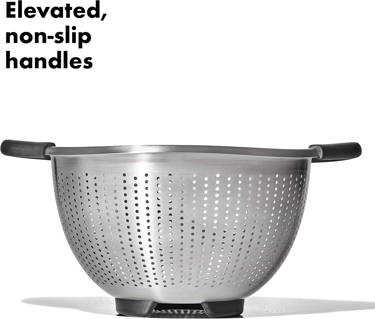 OXO 3Qt Stainless Steel Colander: Dishwasher-Safe Pasta Strainer, Light Silver, 9.6" Width, 3Qt Capacity