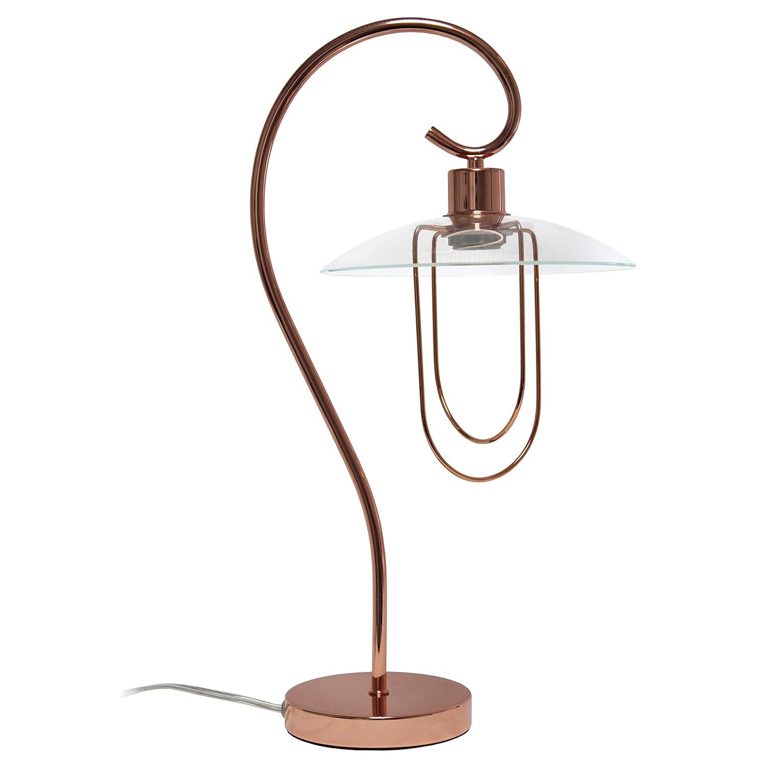 Lalia Home Modern Metal Scroll Table Lamp with Curved Metal Base and Clear Glass Shade - Rose Gold